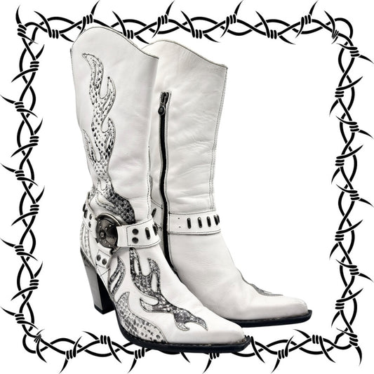 Vintage New Rock pointy white cowboy boots size 38