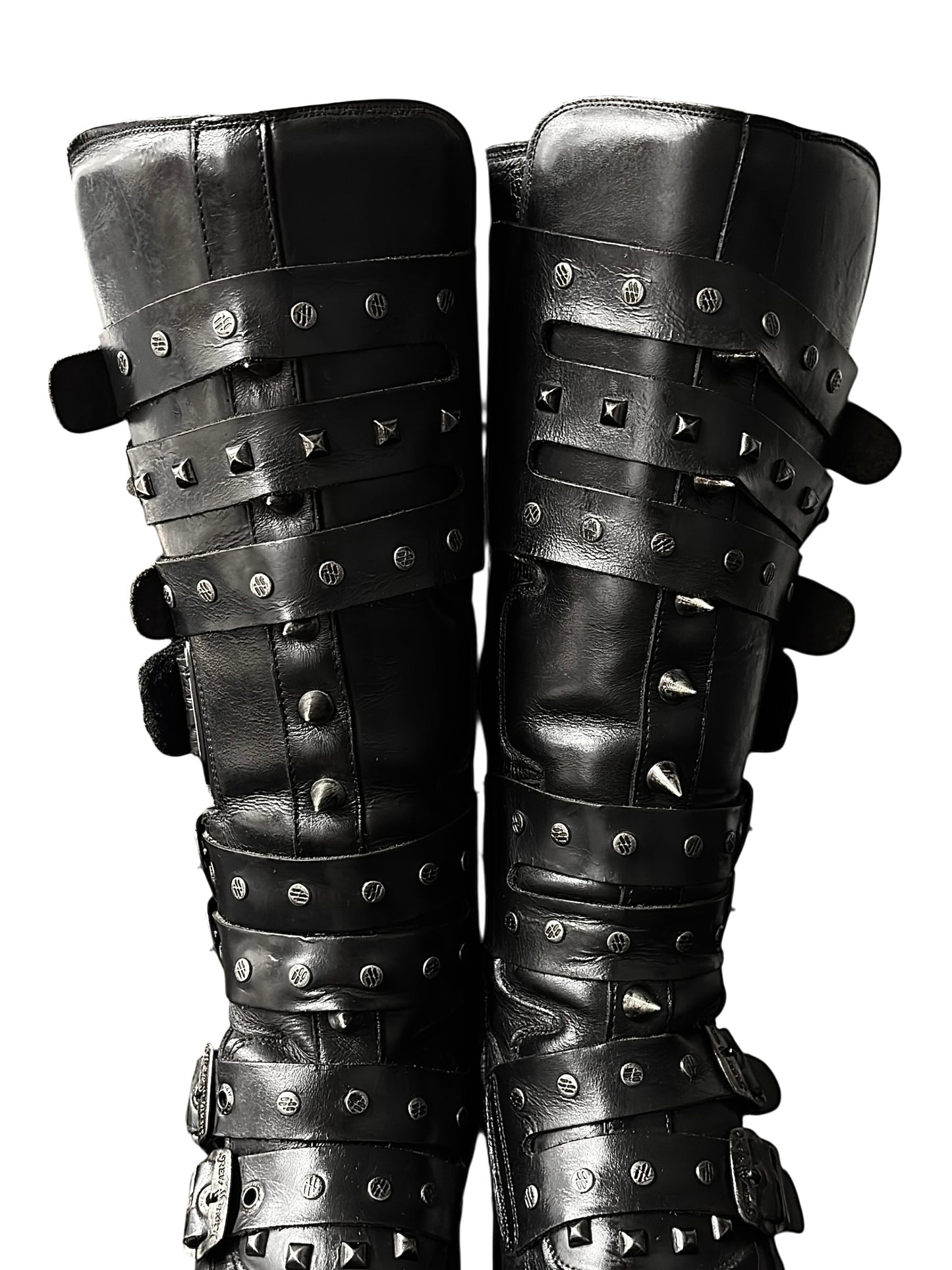 Super rare, vintage New Rock studded double neptuno knee high platform boots size 40