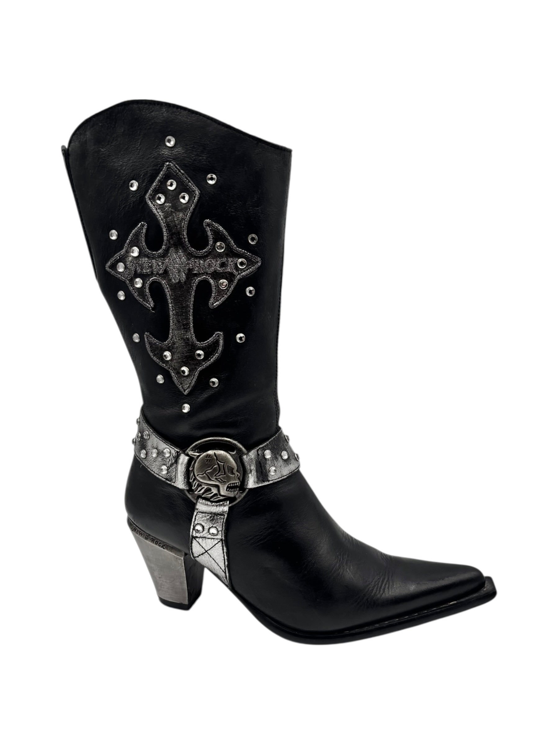 Vintage New Rock grey flame biker heels size 42