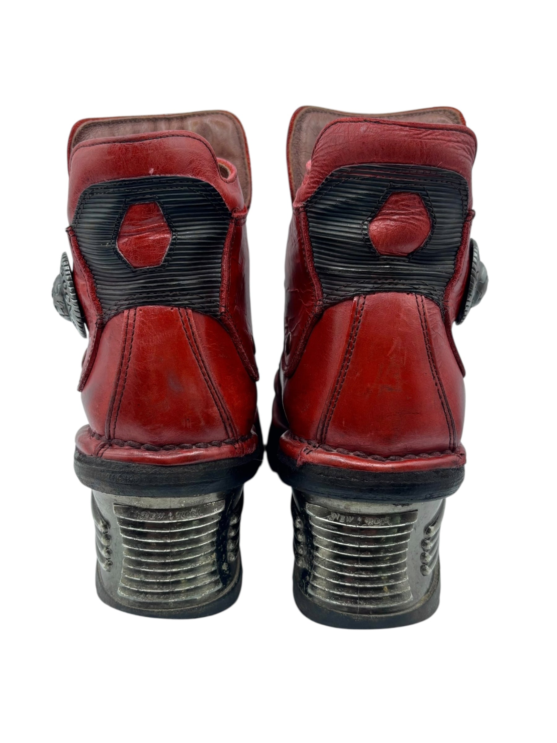 Vintage New Rock brown hand-made leather red heels size 37