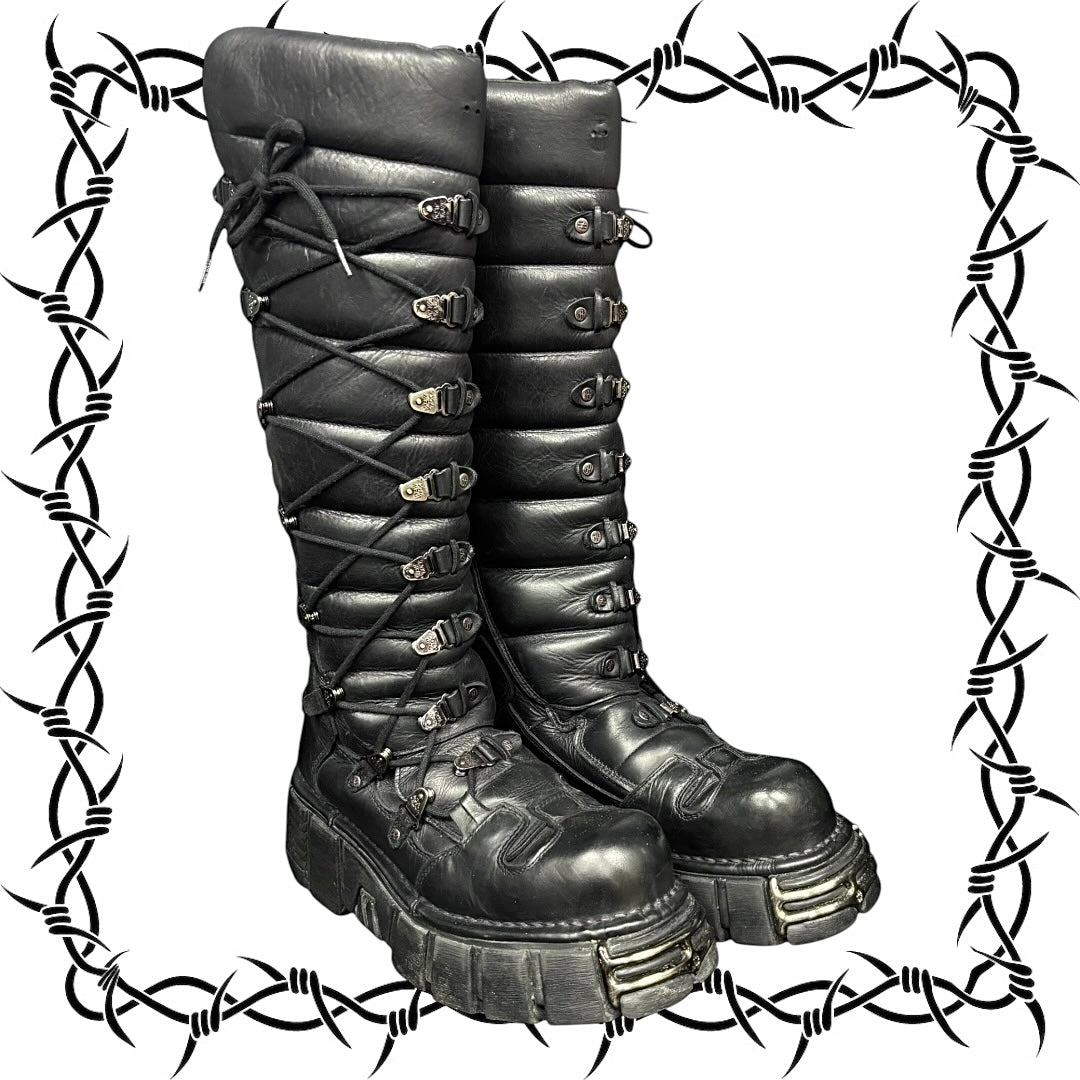 Vintage New Rock lace up leather boots size 44