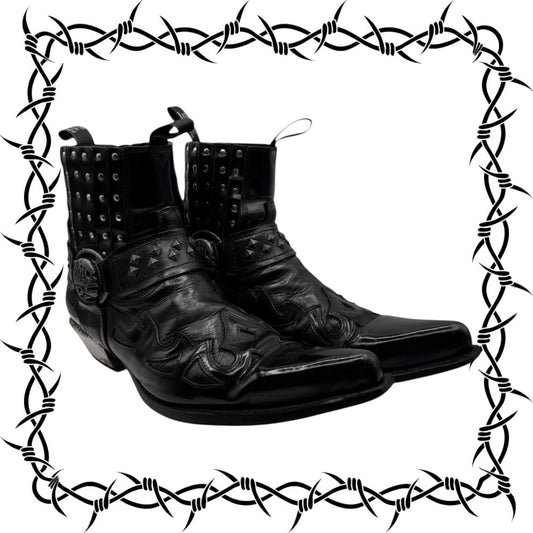 Vintage New Rock black leather cowboy boots size 45