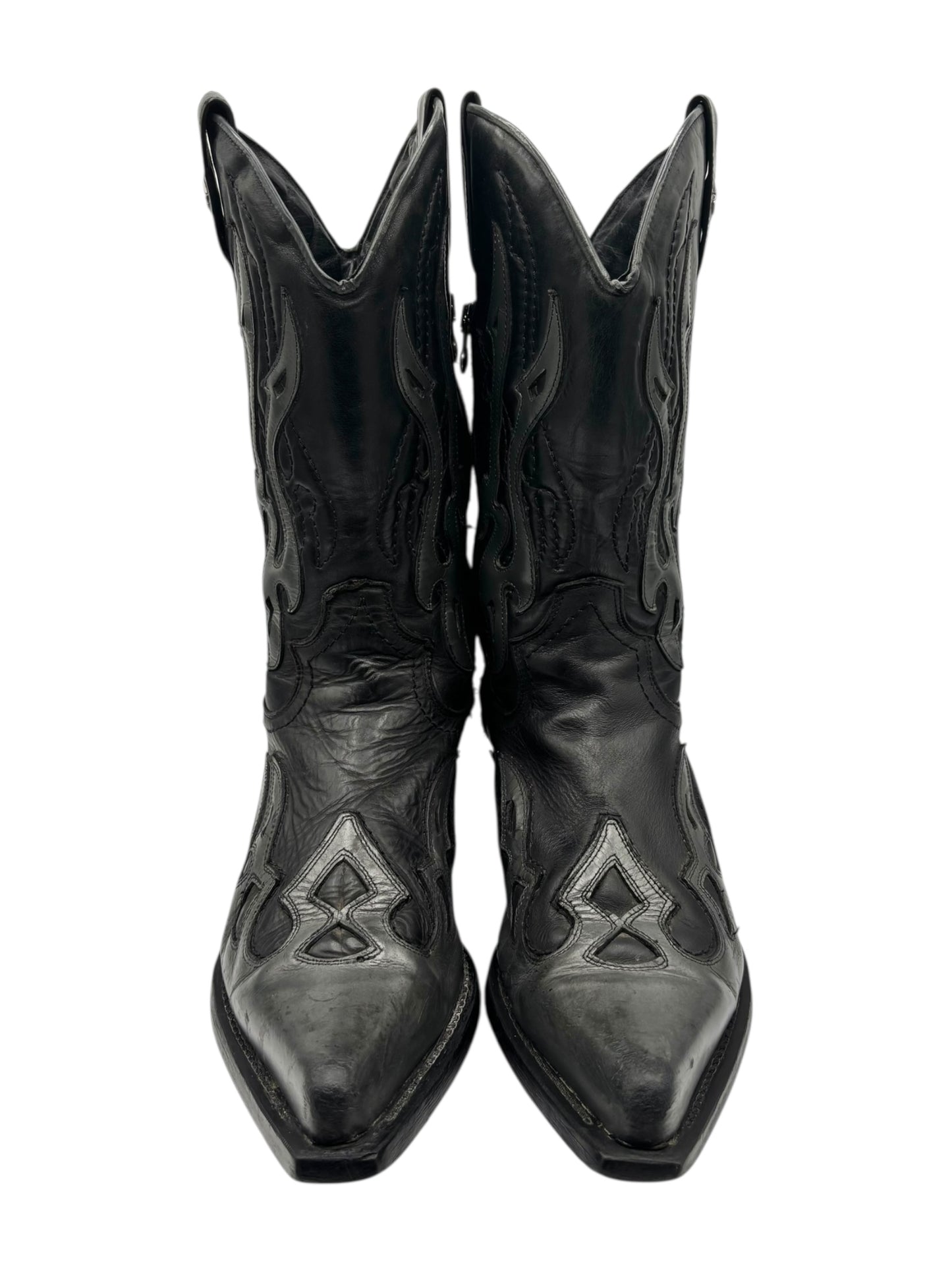 Beautiful vintage New Rock grey flame leather cowboy boots size 42