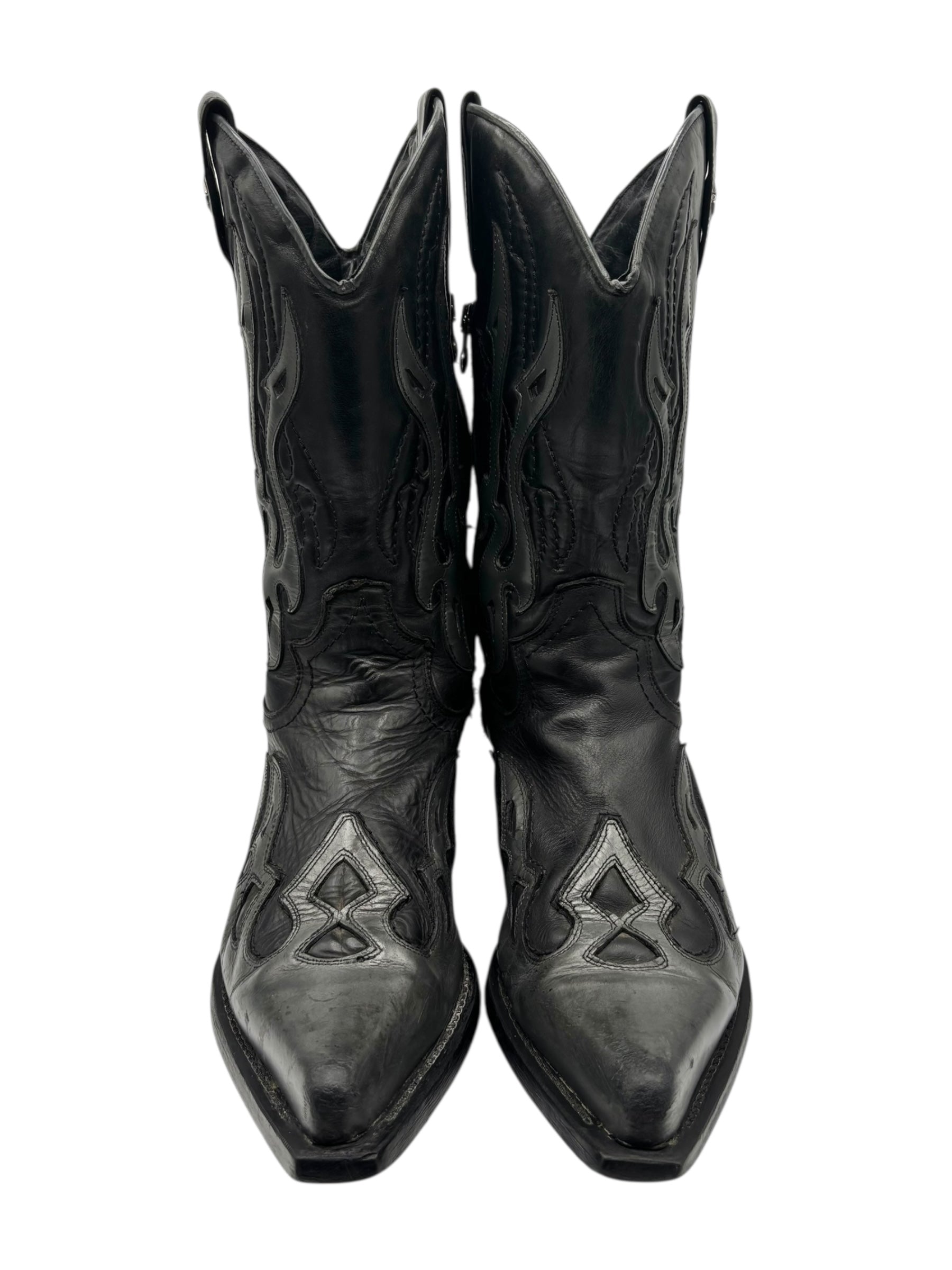 Beautiful vintage New Rock grey flame leather cowboy boots size 42