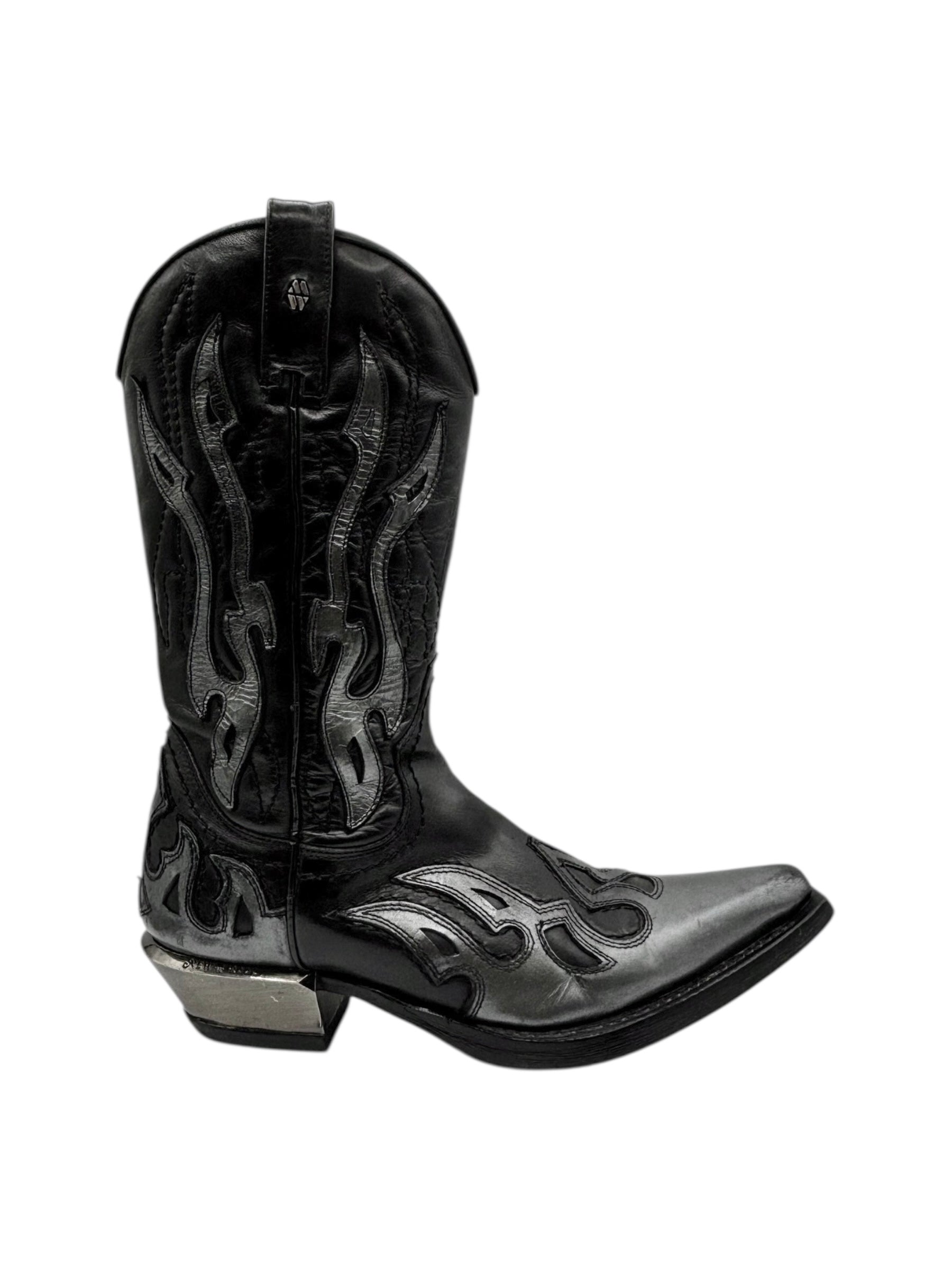 Beautiful vintage New Rock grey flame leather cowboy boots size 41