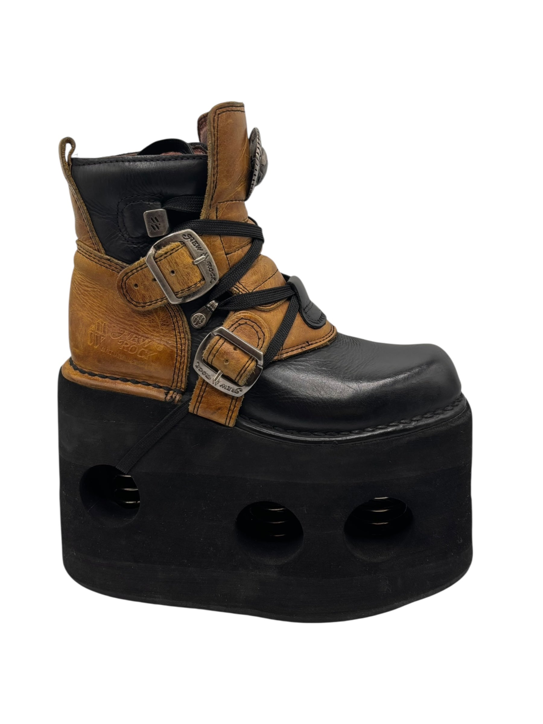 Vintage 90s New Rock jupiter black and yellow platform boots size 36