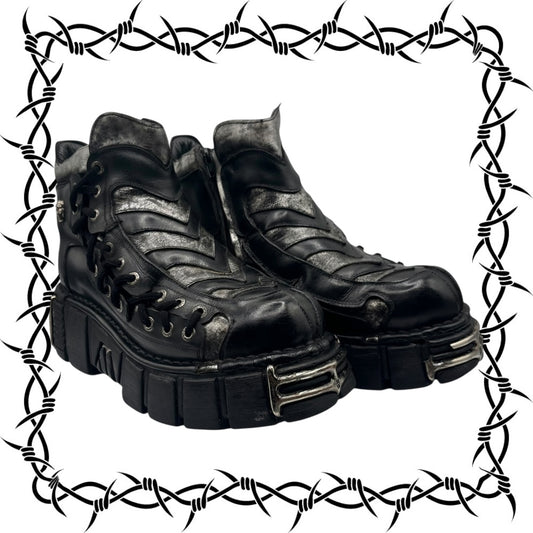 SUPER RARE vintage New Rock side lace platform boots size 44