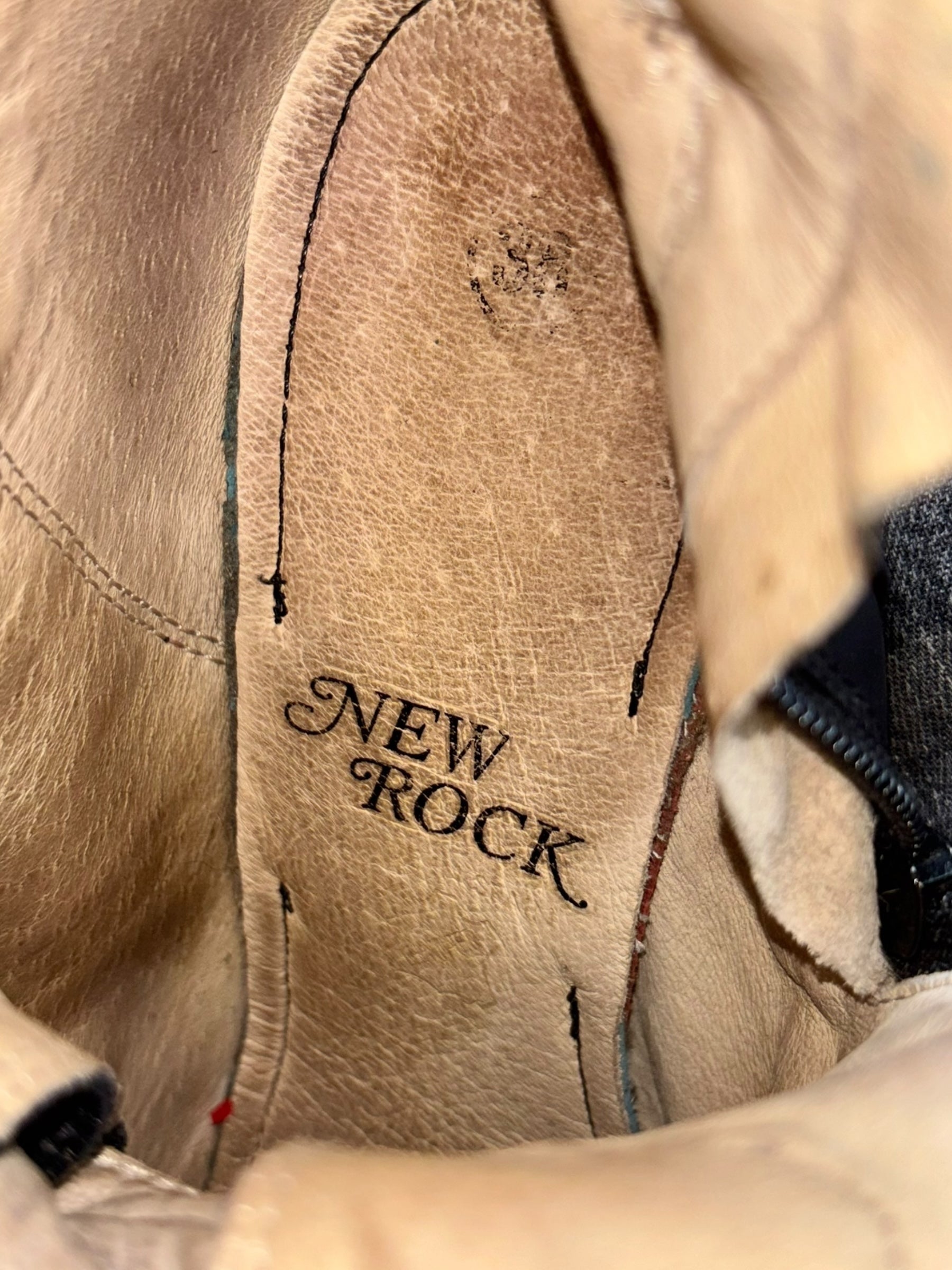 Vintage New Rock knee high leather biker heels size 38