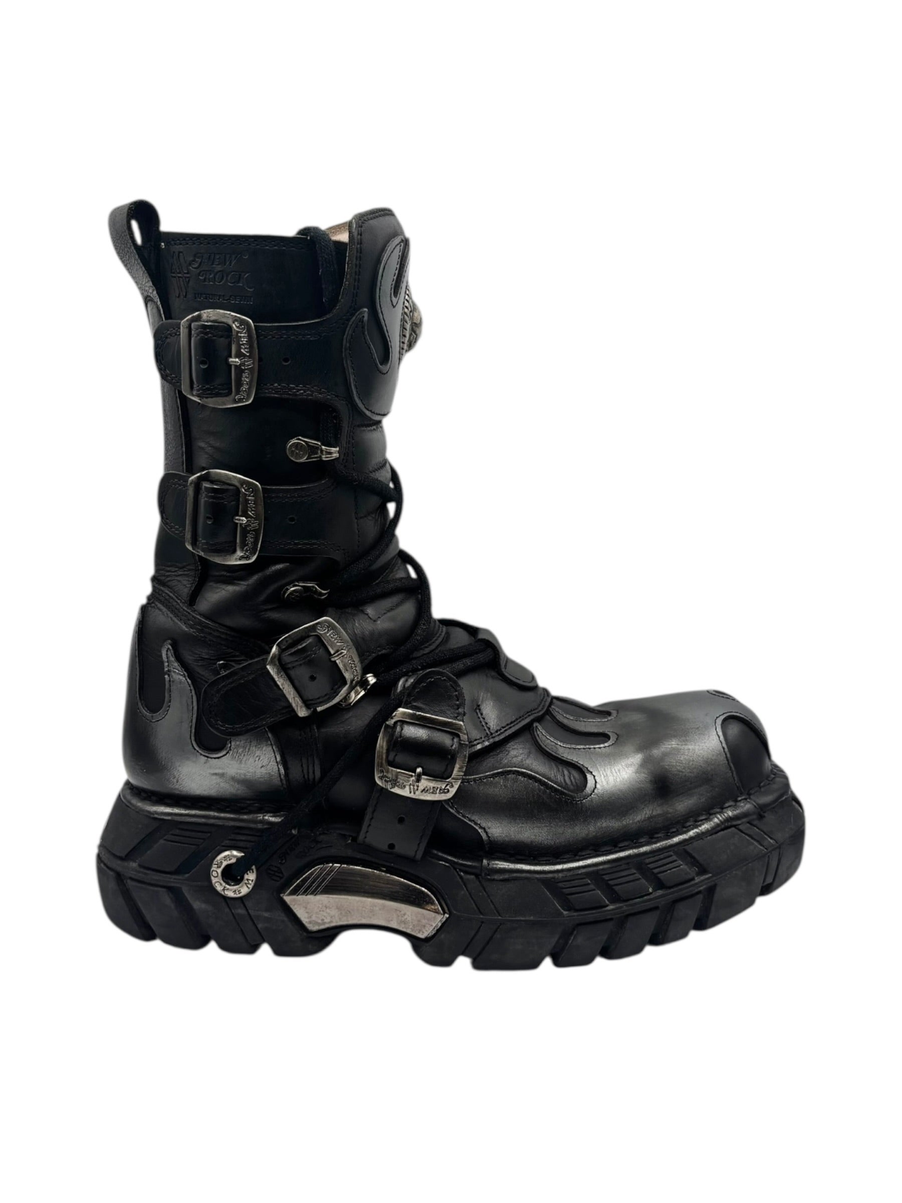 Vintage New Rock grey flame trailer platform boots size 42