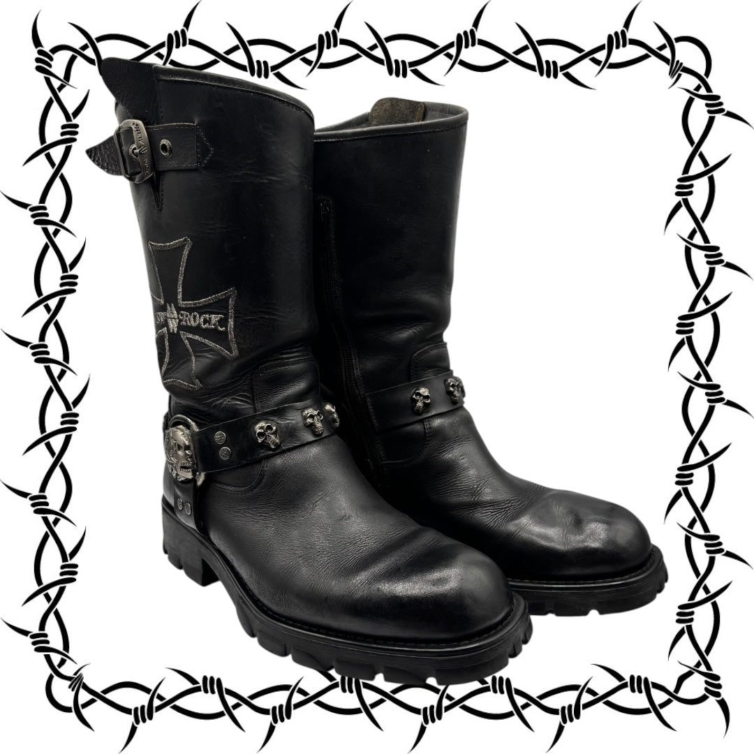 Vintage New Rock leather biker boots size 44