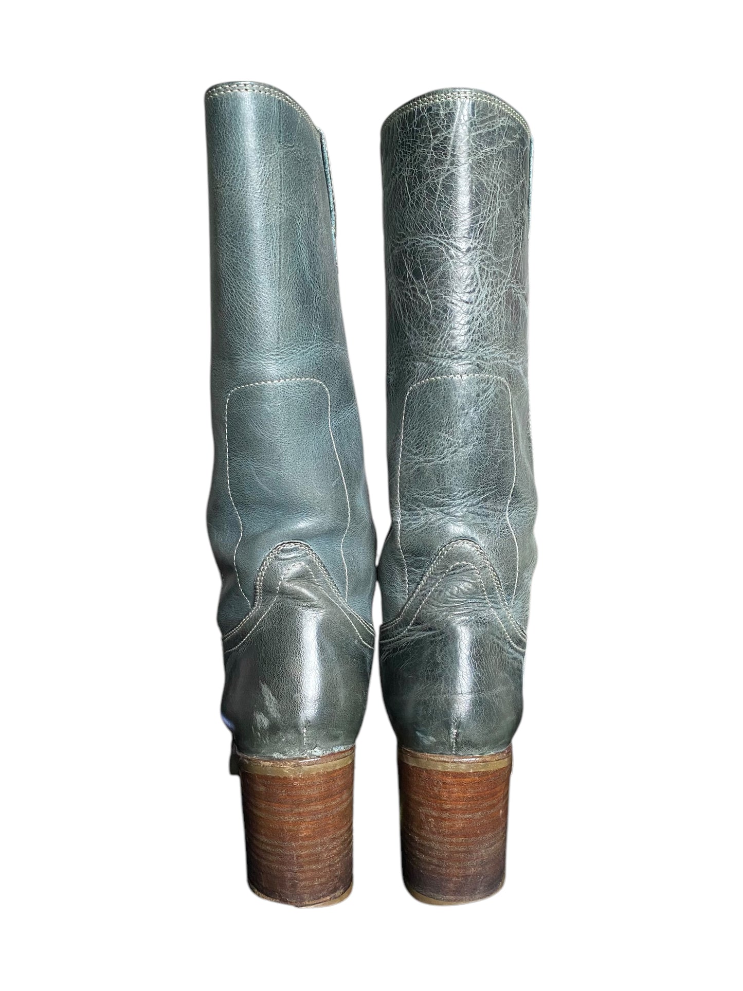 Vintage Destroy jade green block platform leather boots size 41
