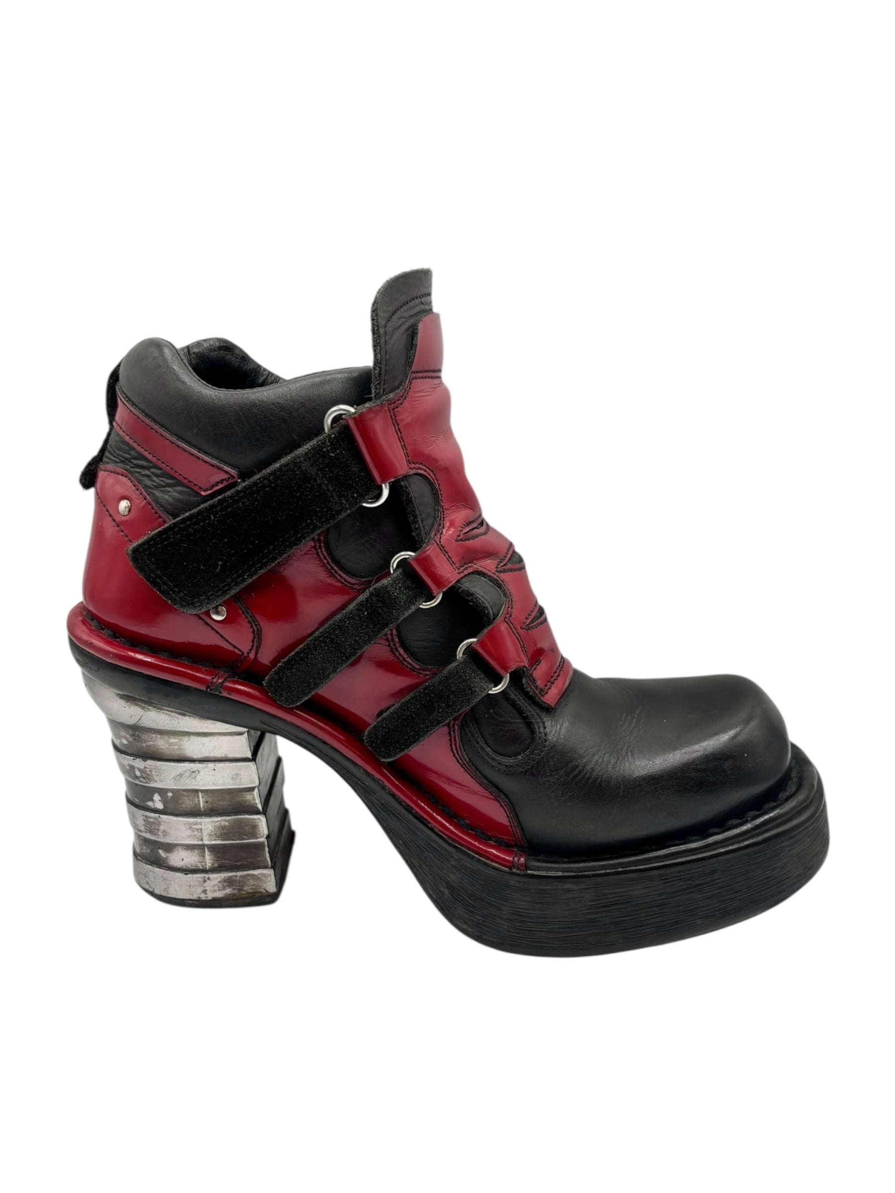 Vintage New Rock black and red leather heels size 37