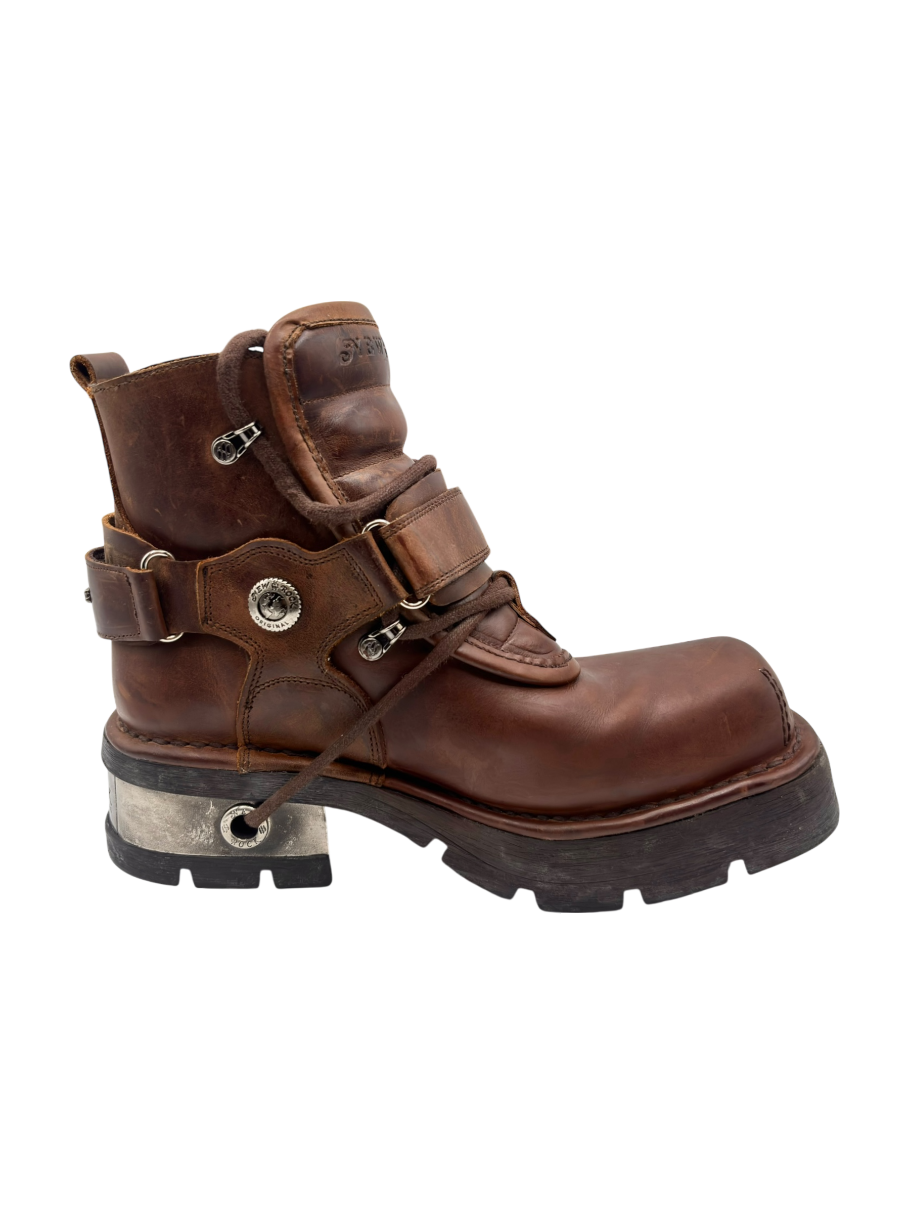 Vintage New Rock brown leather raised-heel ankle boots size 41