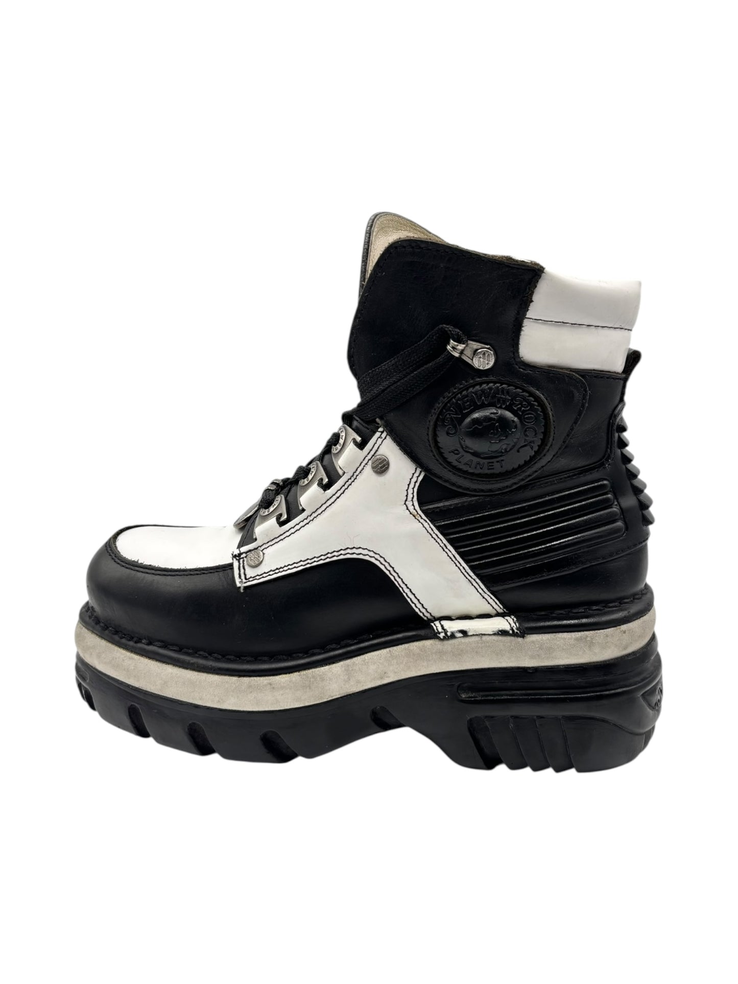 Vintage New Rock black and white leather platform boots