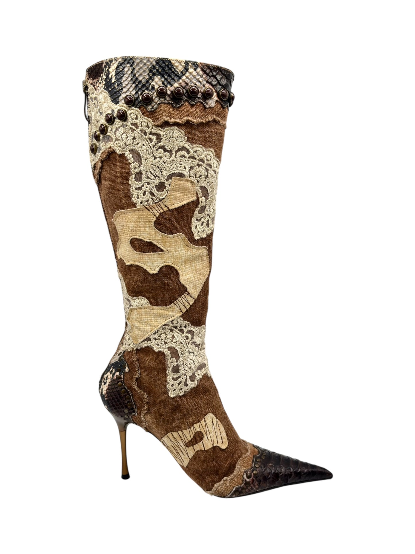 Vintage El Dantes knee high patterned boots size 37