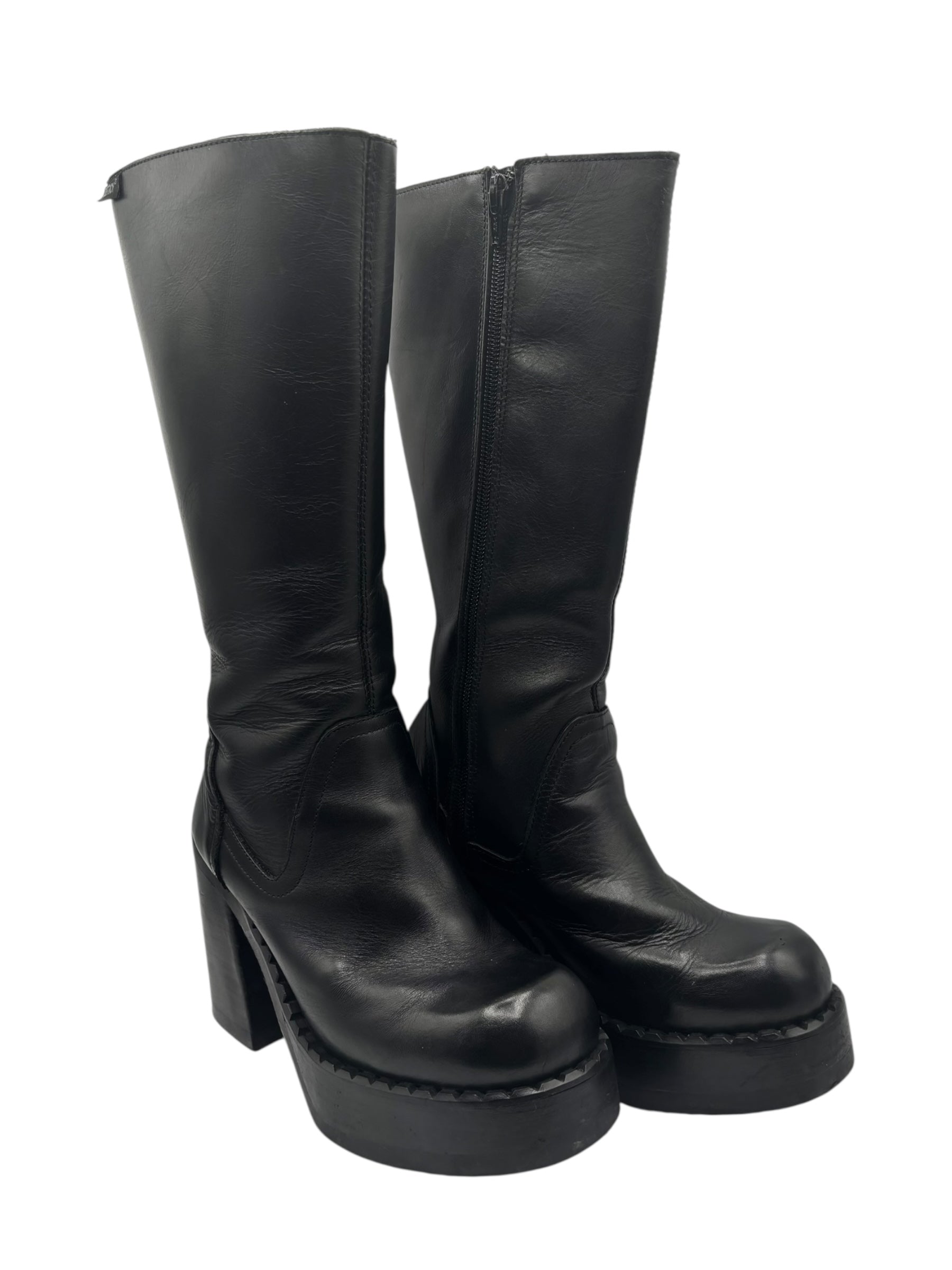 Beautiful vintage 90s Destroy knee high black block platform boots size 38