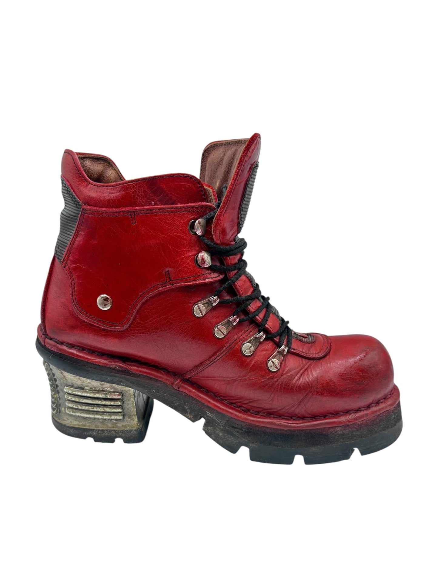 Vintage New Rock brown hand-made leather red heels size 37