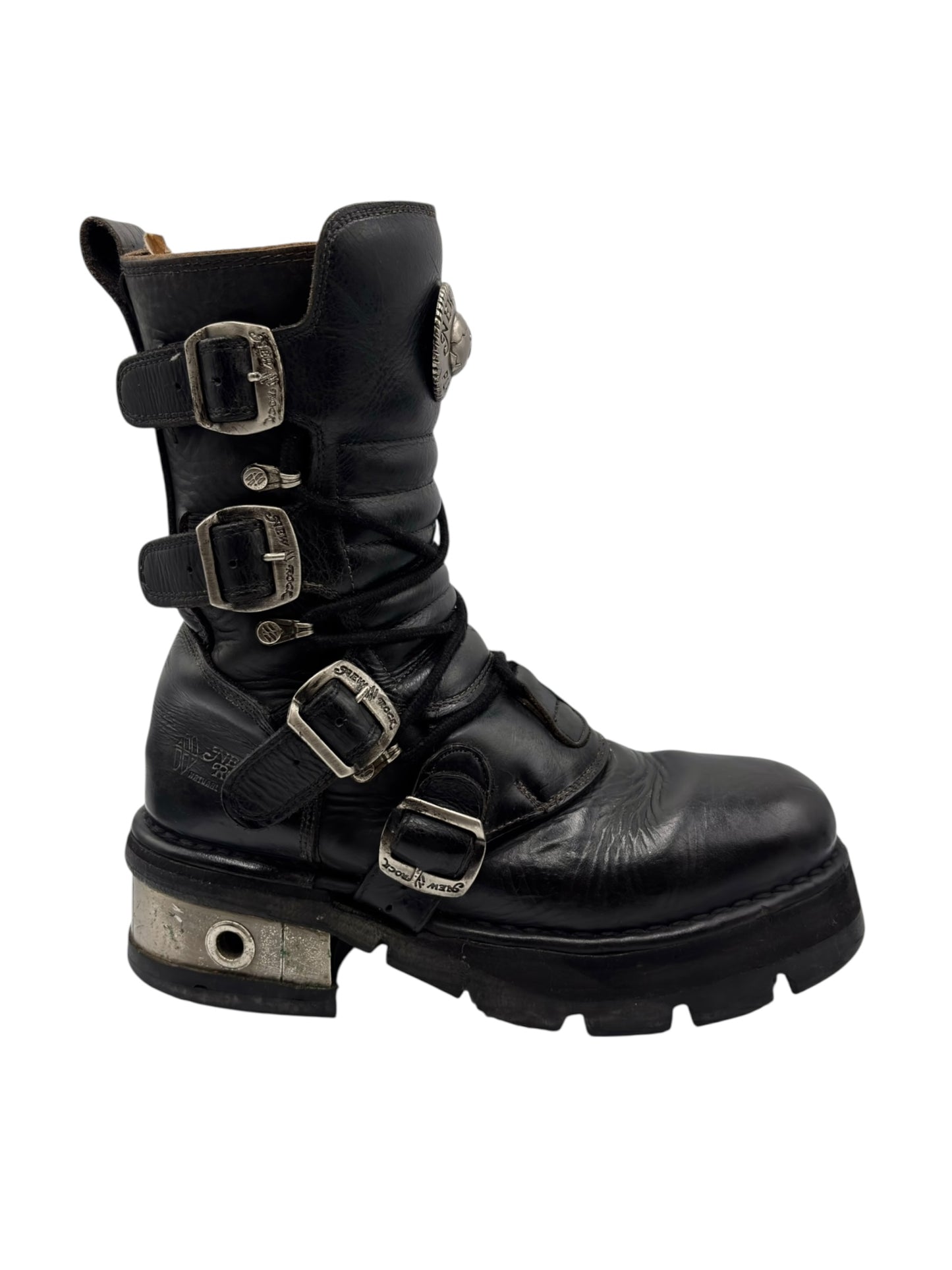 Vintage New Rock leather mid-calf raised heel boots size 41