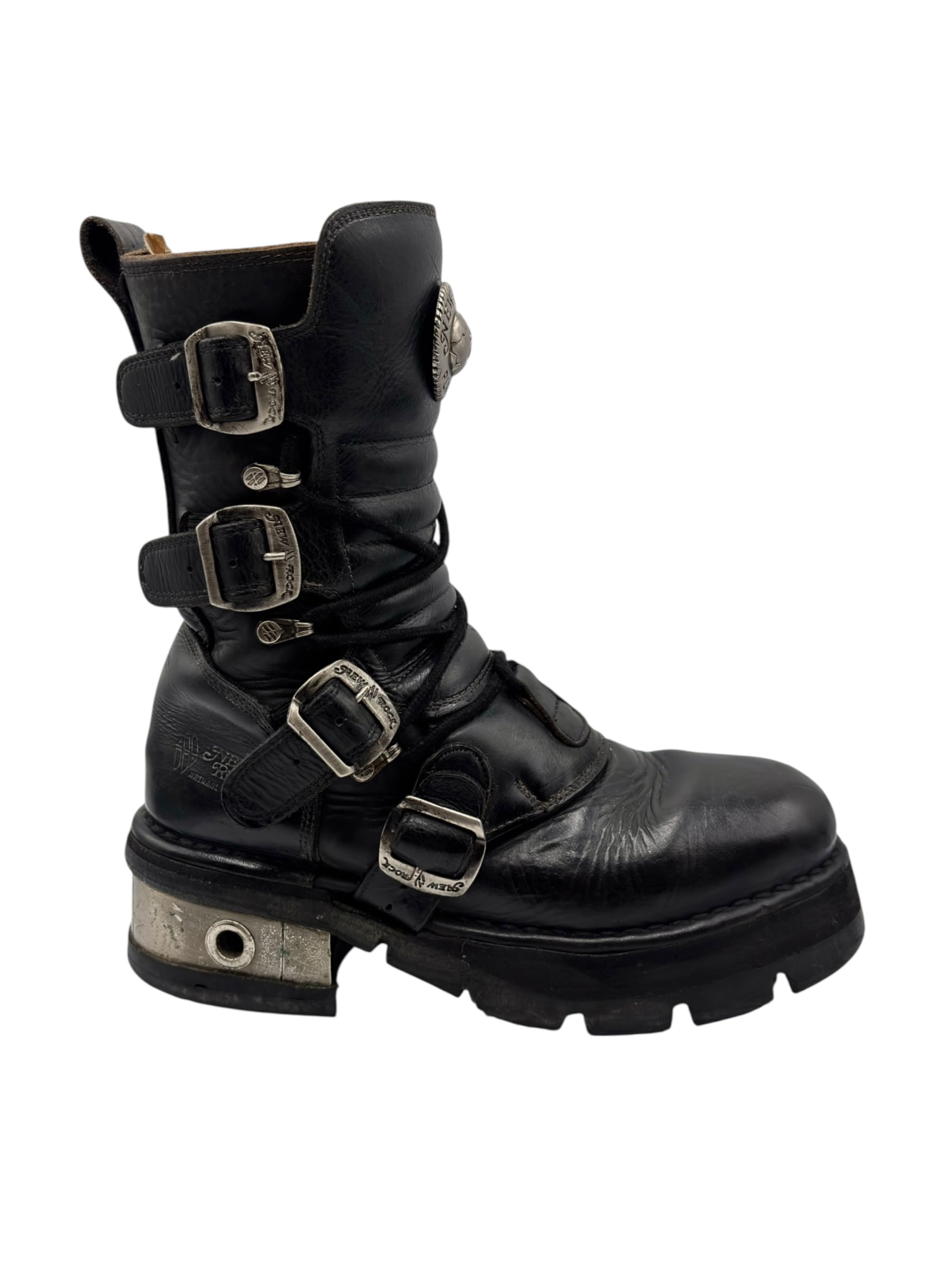 Vintage New Rock leather mid-calf raised heel boots size 41