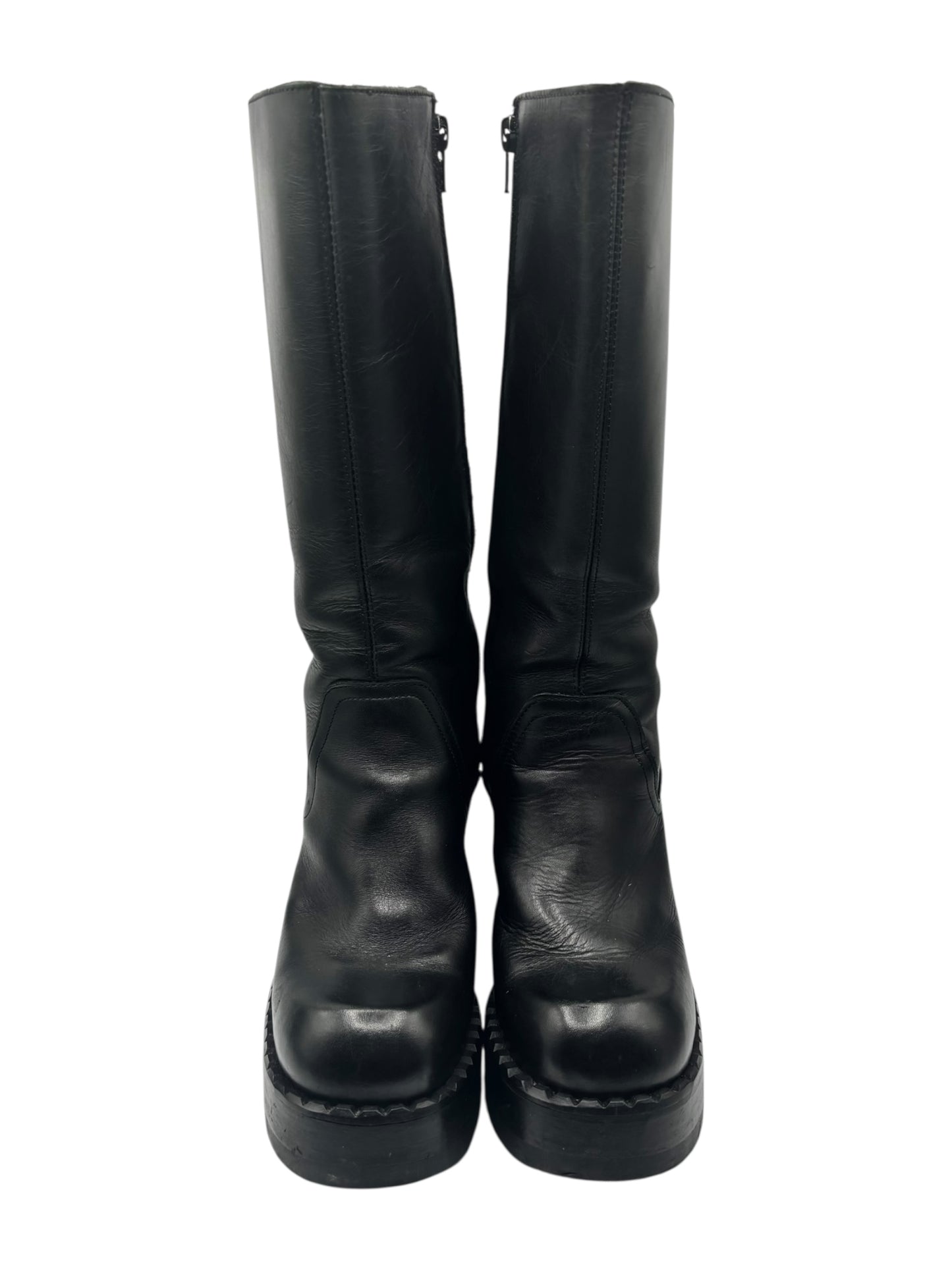 Beautiful vintage 90s Destroy knee high black block platform boots size 38