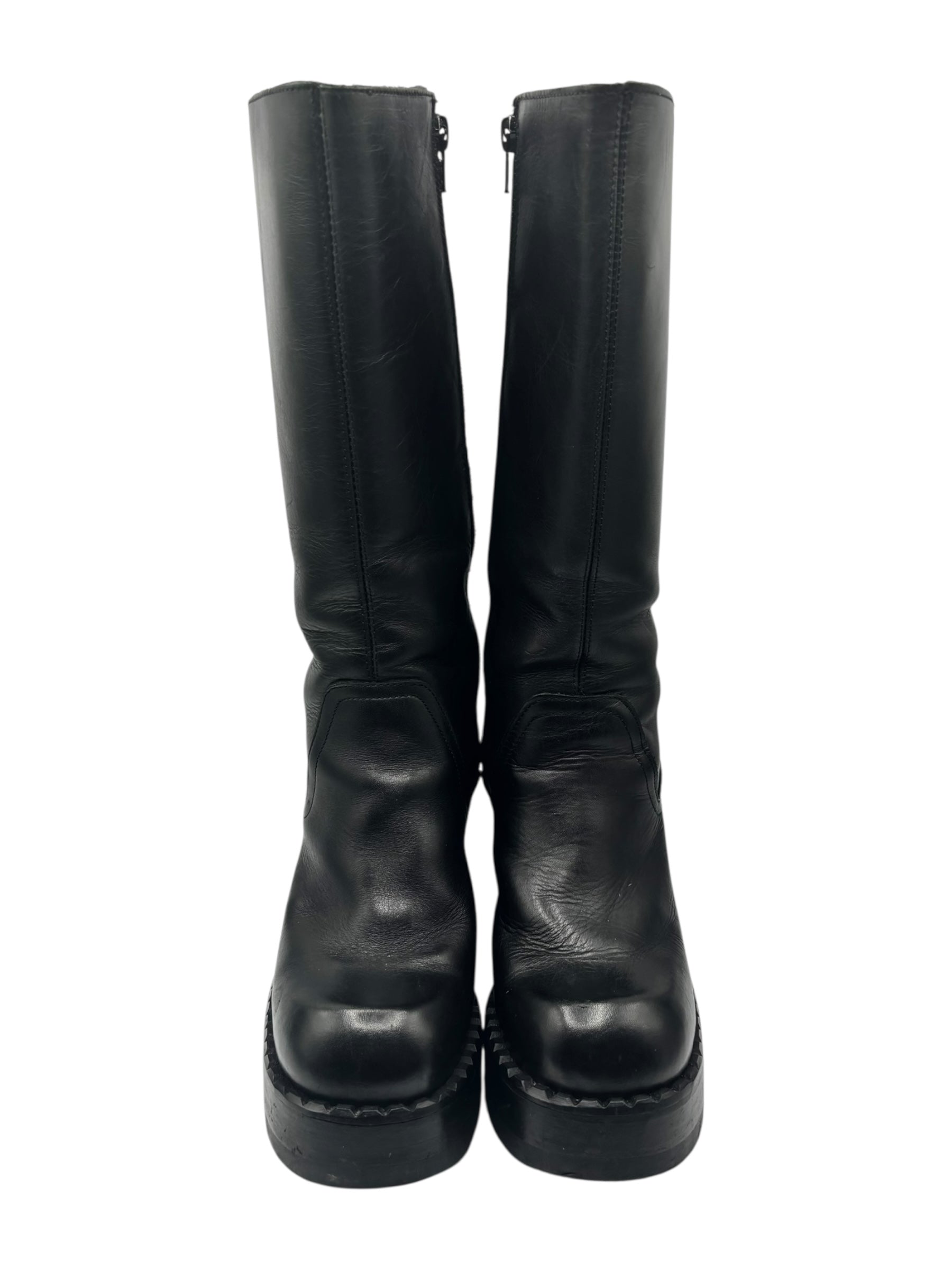 Beautiful vintage 90s Destroy knee high black block platform boots size 38