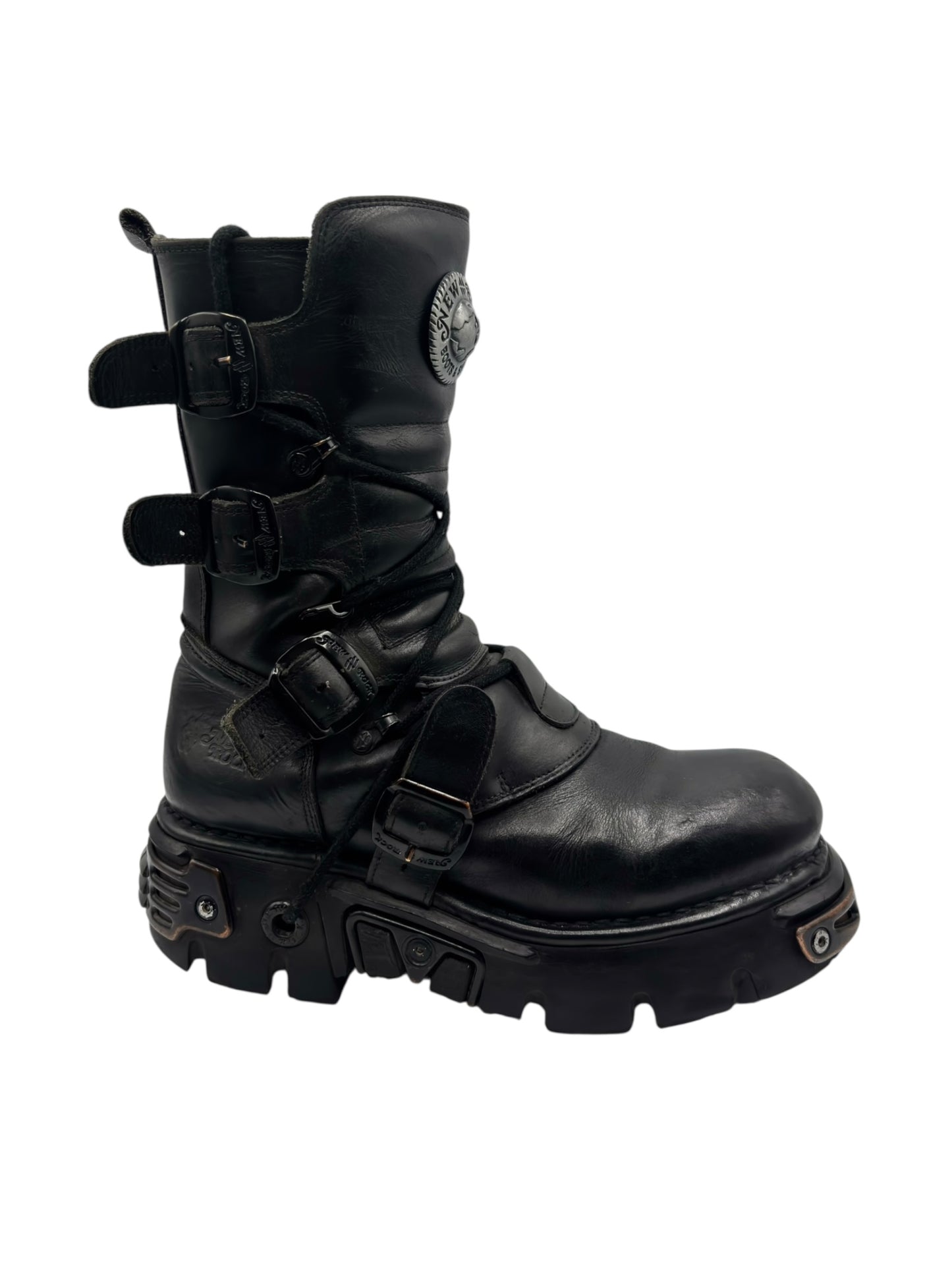 Vintage New Rock black mid-calf reactor leather boots