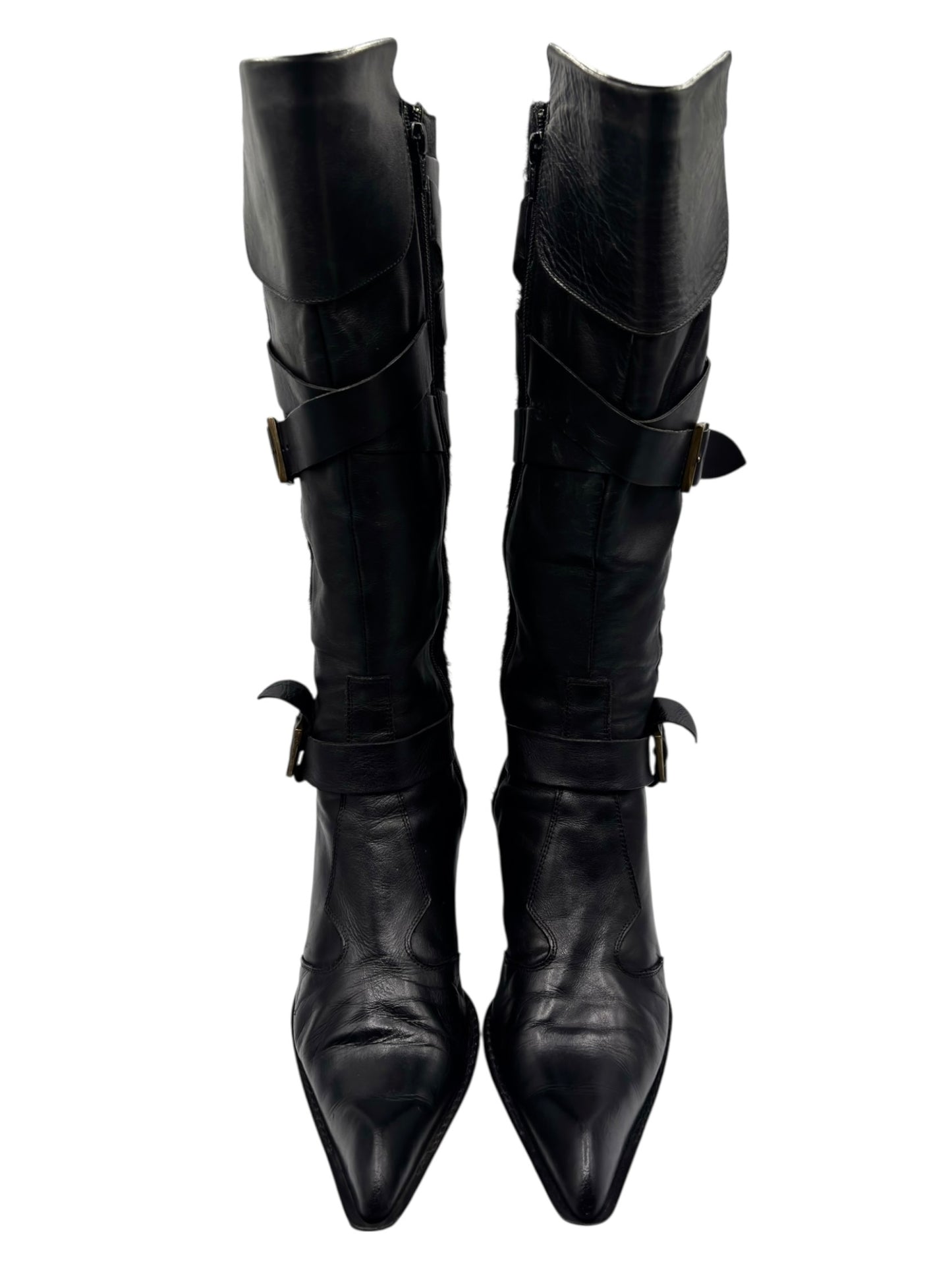 Beautiful vintage El Dantes black leather pointy boots size 39