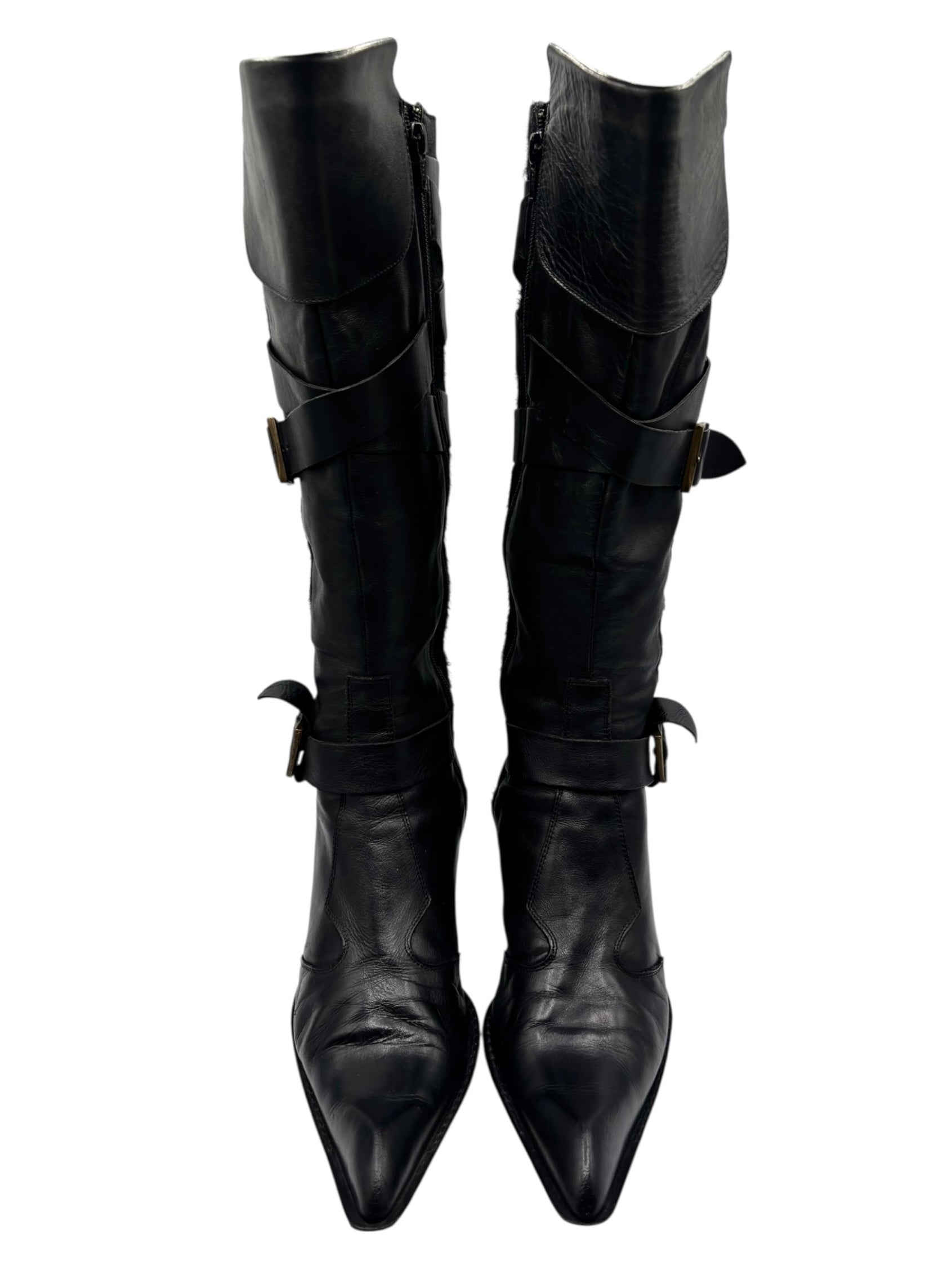 Beautiful vintage El Dantes black leather pointy boots size 39
