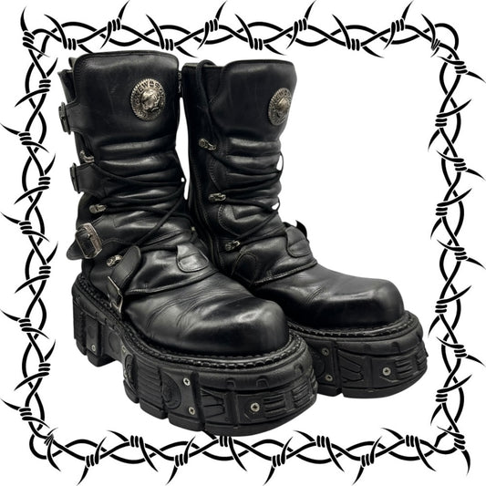 Vintage New Rock techno leather platform boots size 46