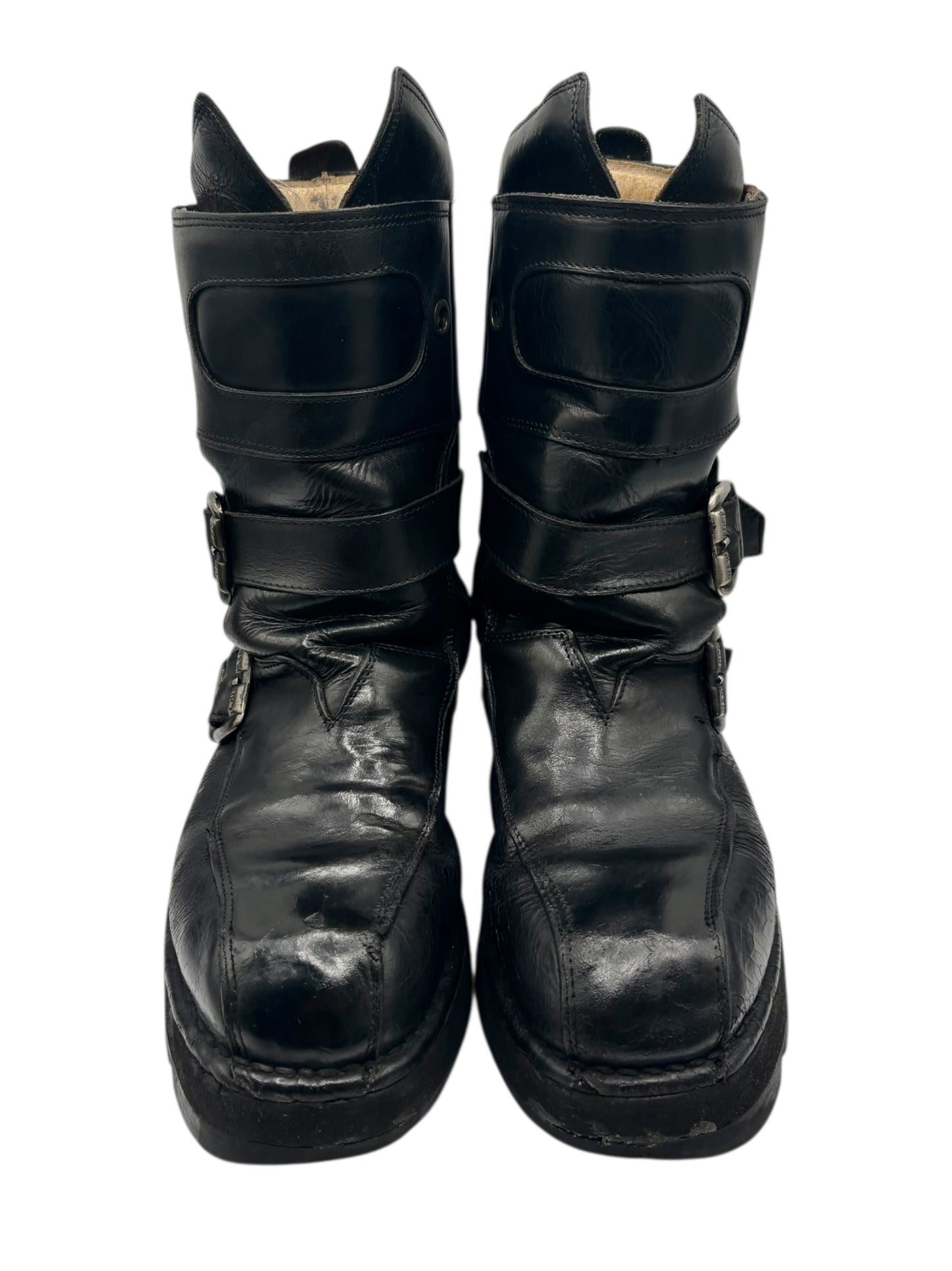 Extremely rare vintage New Rock buckled raised-heel leather boots size 42