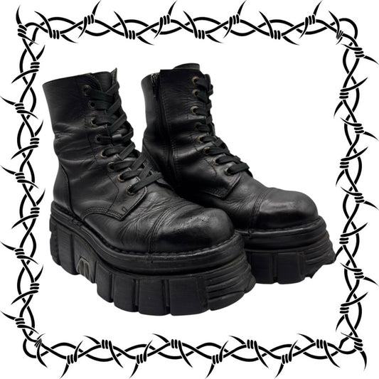 New Rock mili lace-up leather platform boots size 37