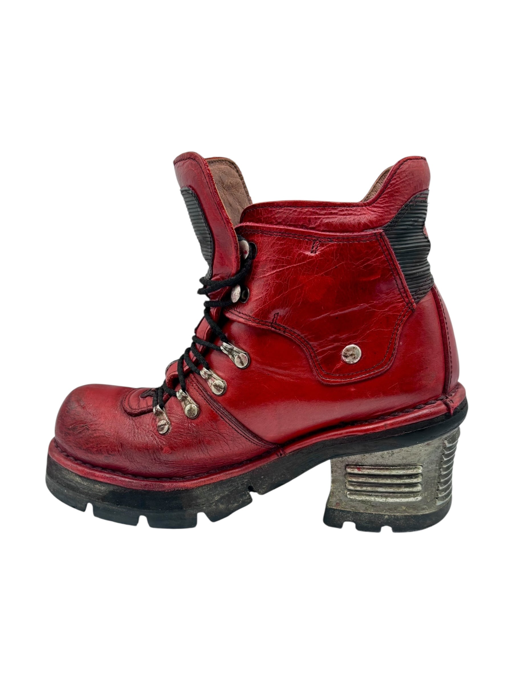 Vintage New Rock brown hand-made leather red heels size 37