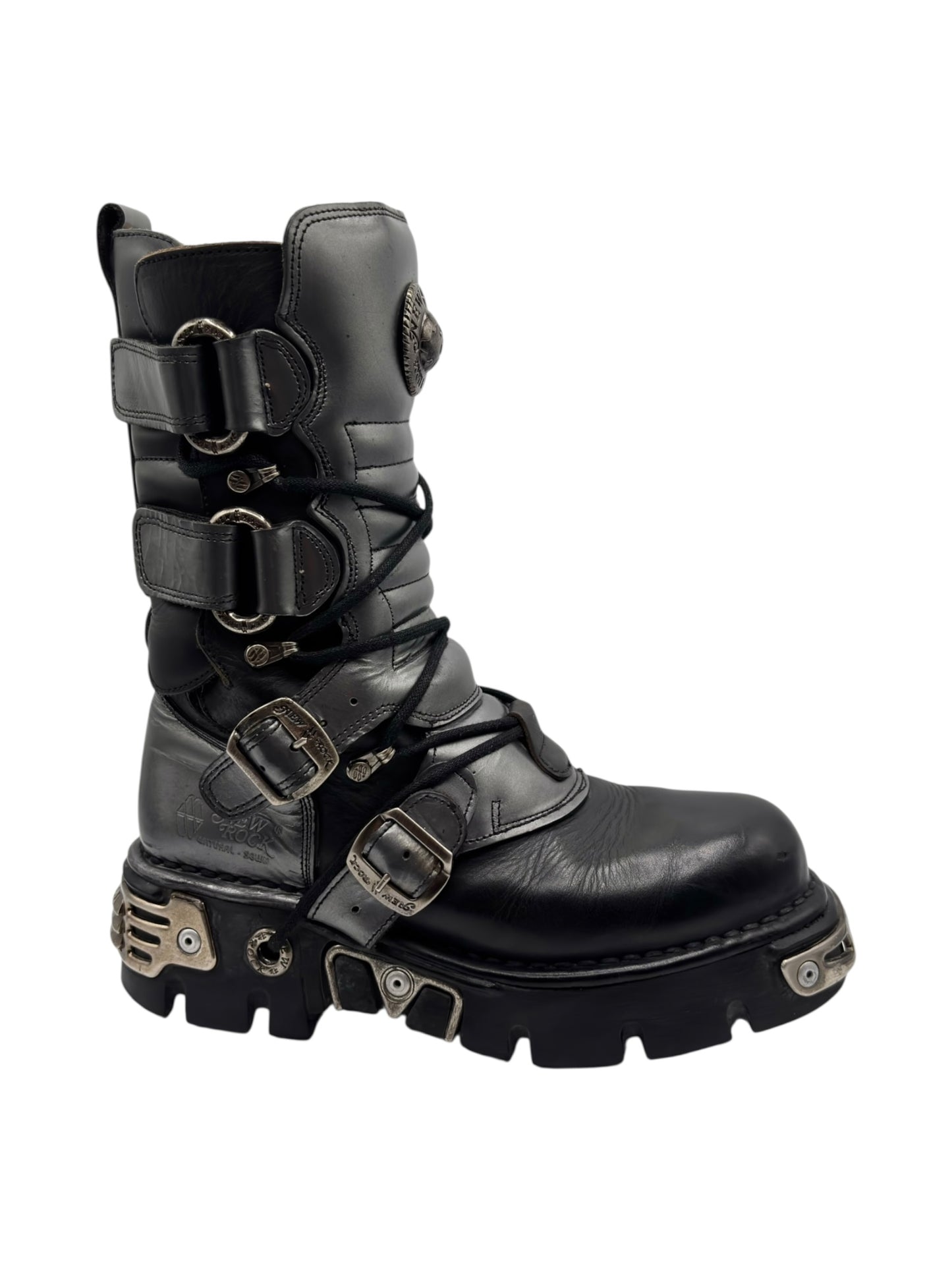 Vintage New Rock grey mid-calf reactor leather boots