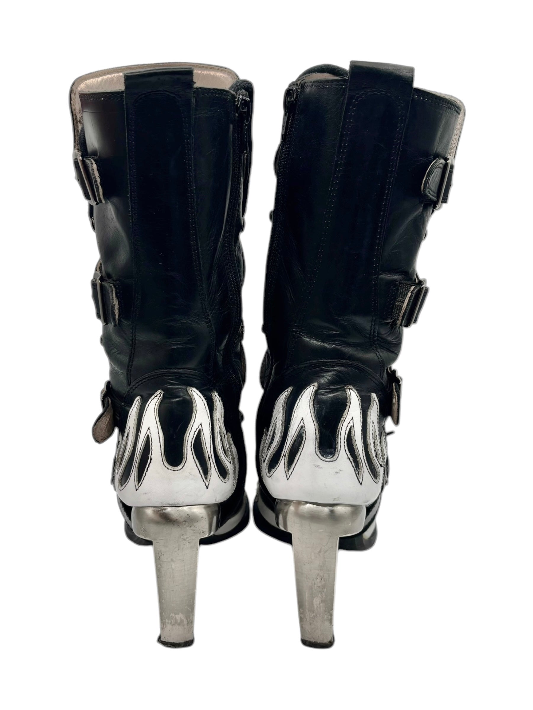 Vintage New Rock white flame pointy biker heels size 36