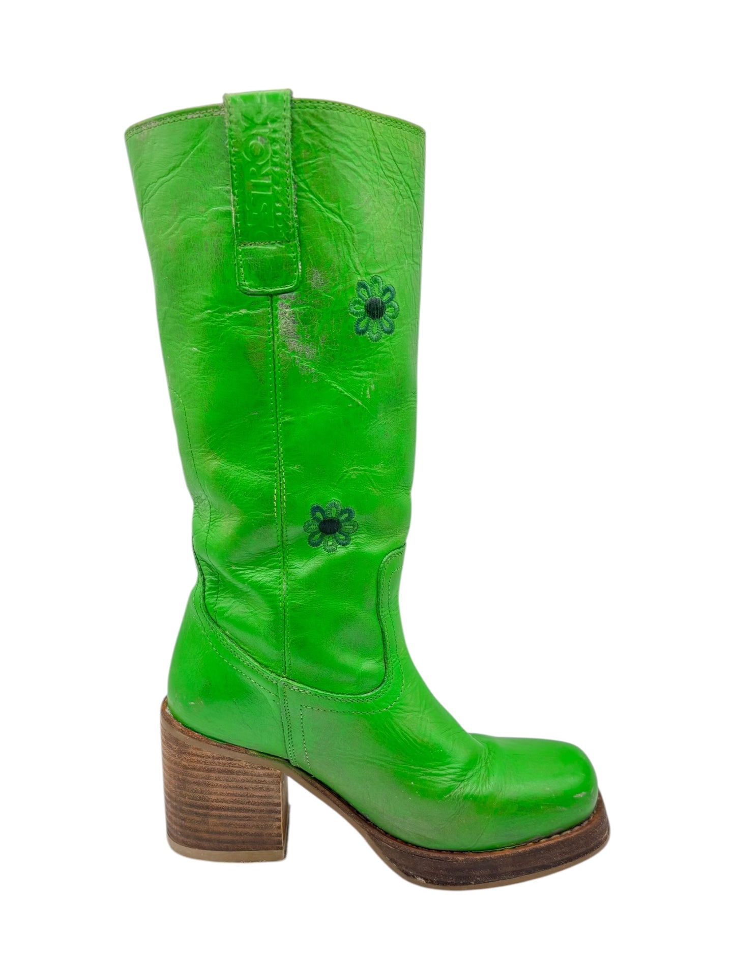 Vintage Destroy green leather boots size 37