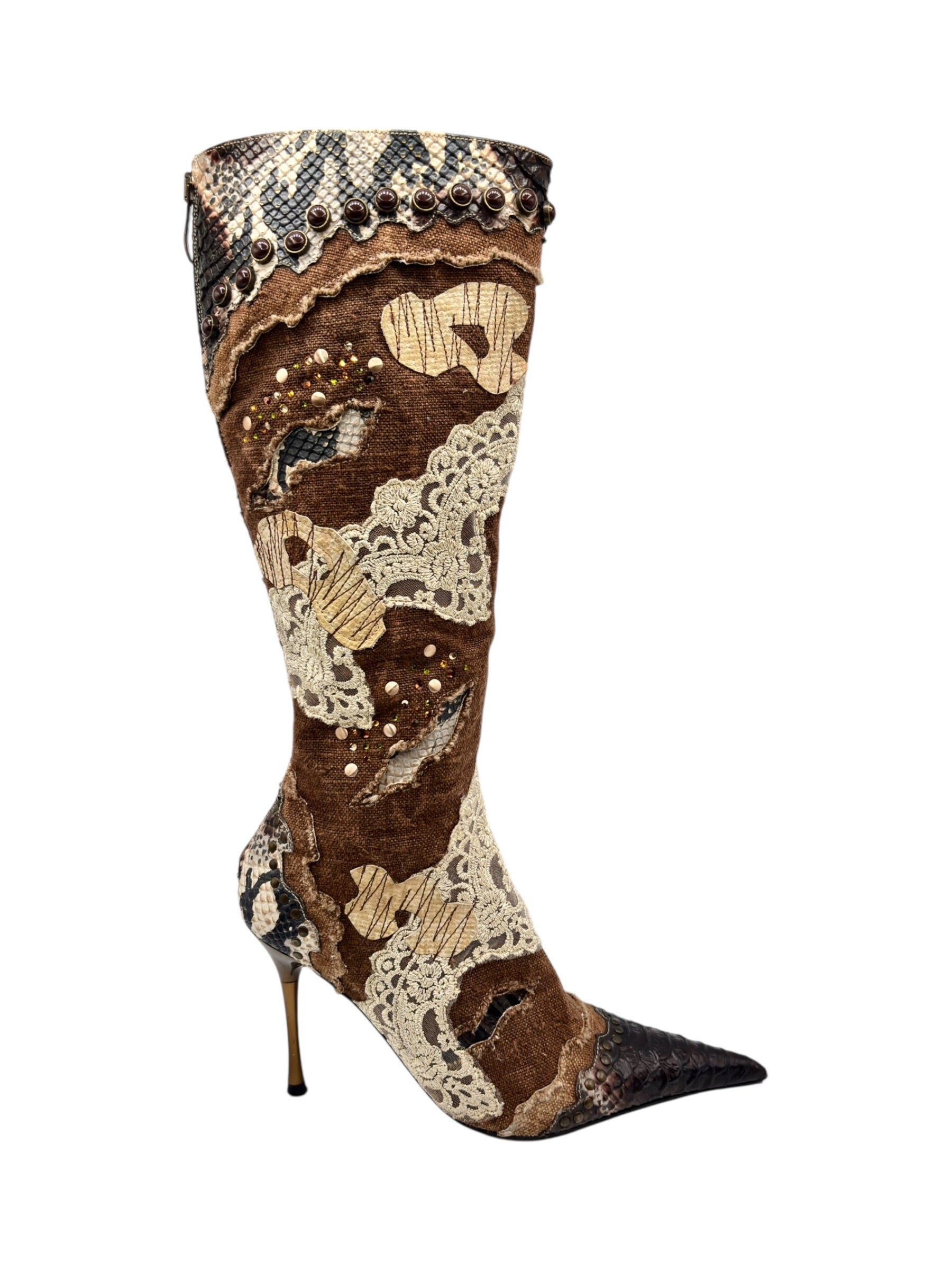 Vintage El Dantes knee high patterned boots size 37