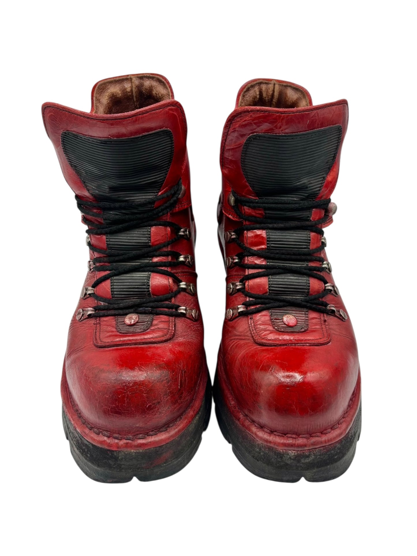 Vintage New Rock brown hand-made leather red heels size 37