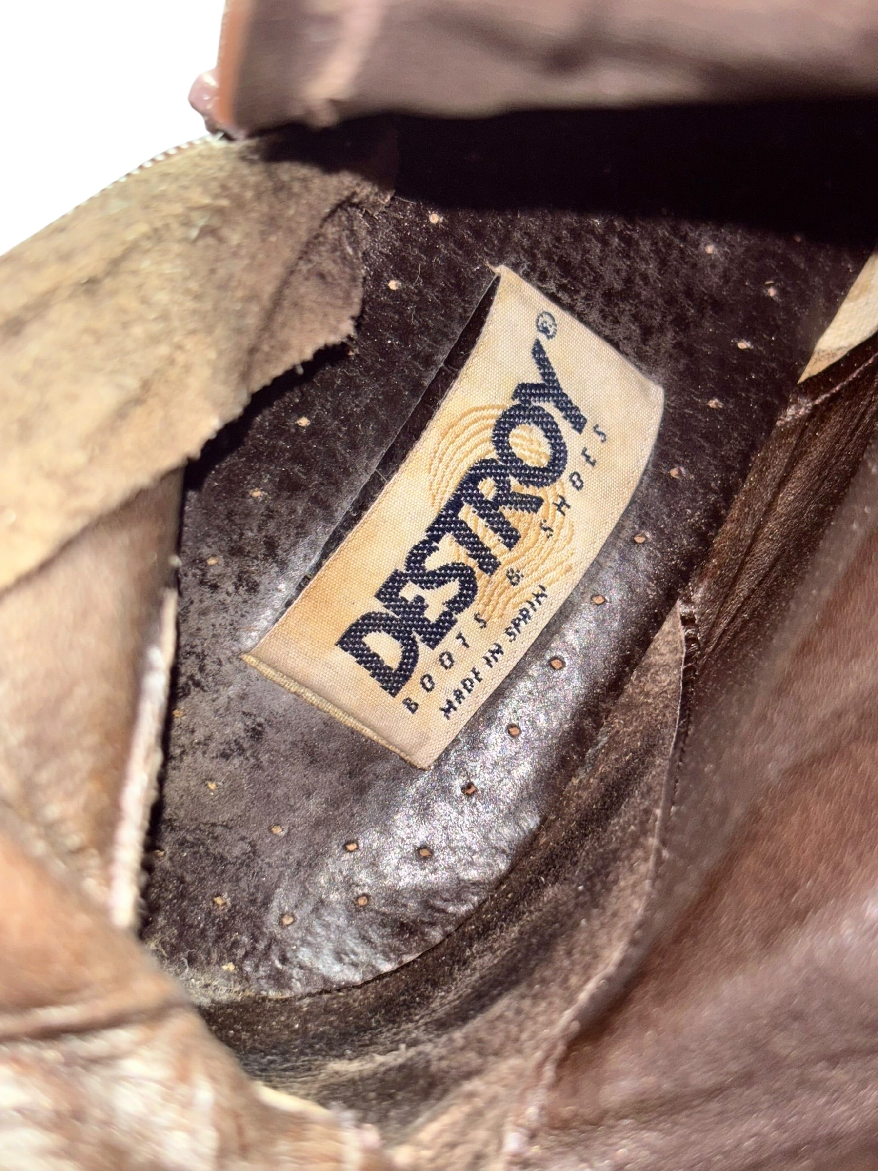 Vintage Destroy knee high block platform leather boots size 40