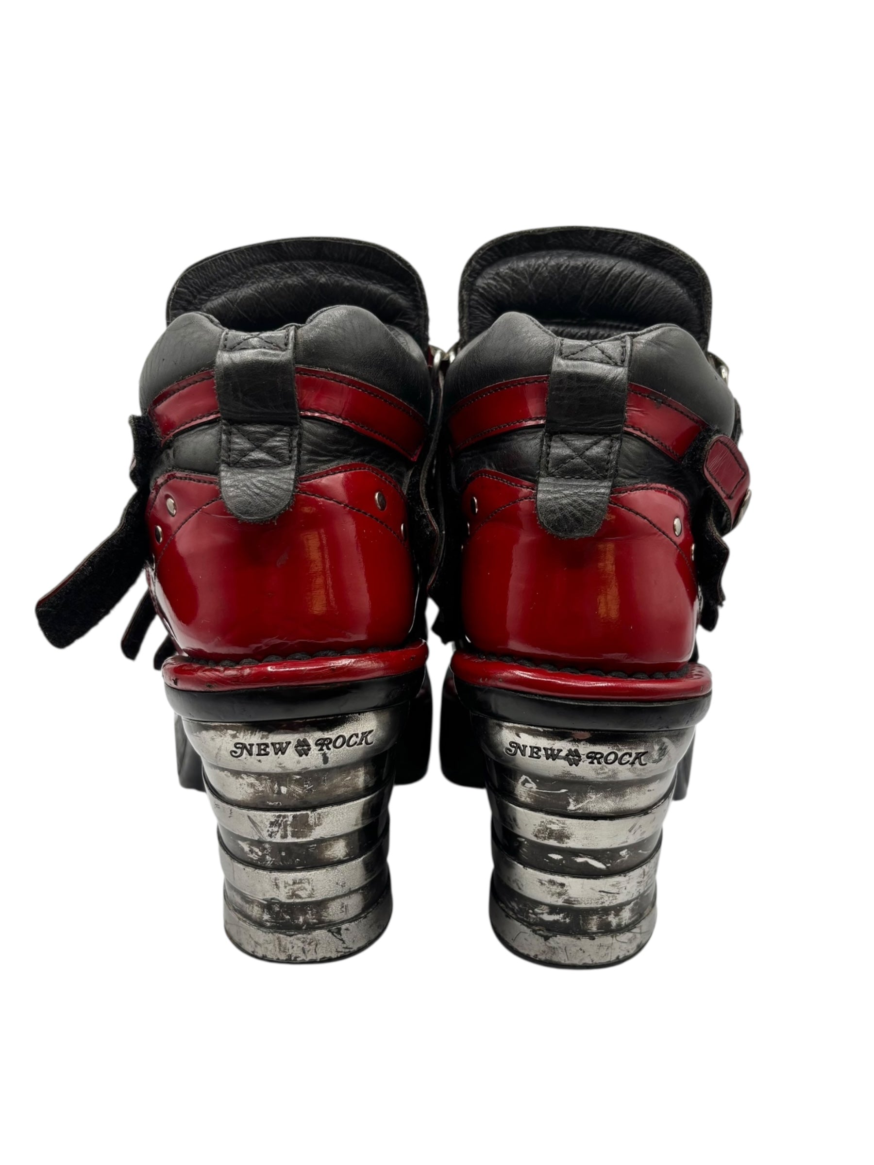 Vintage New Rock black and red leather heels size 37