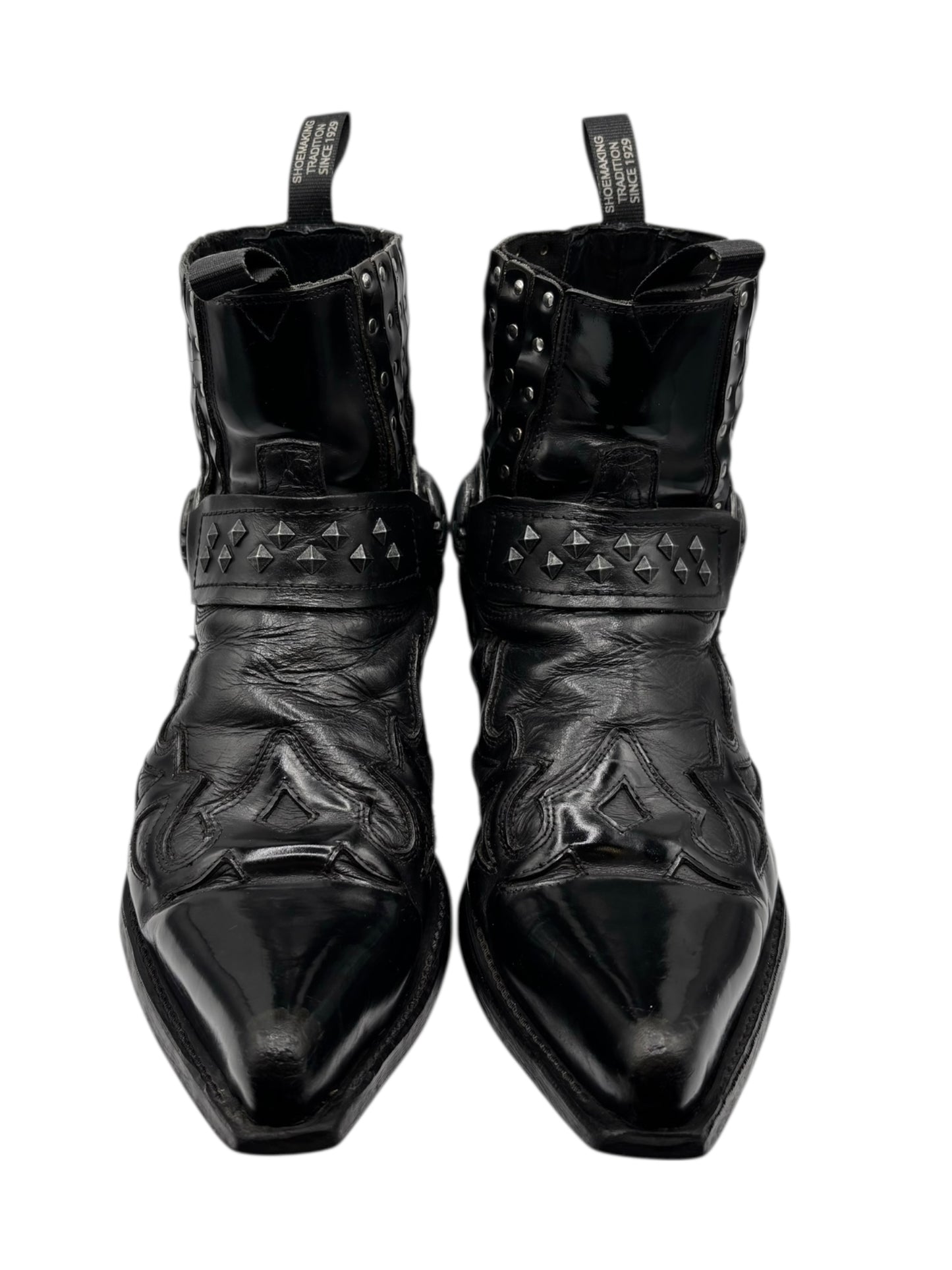 Vintage New Rock black leather cowboy boots size 45