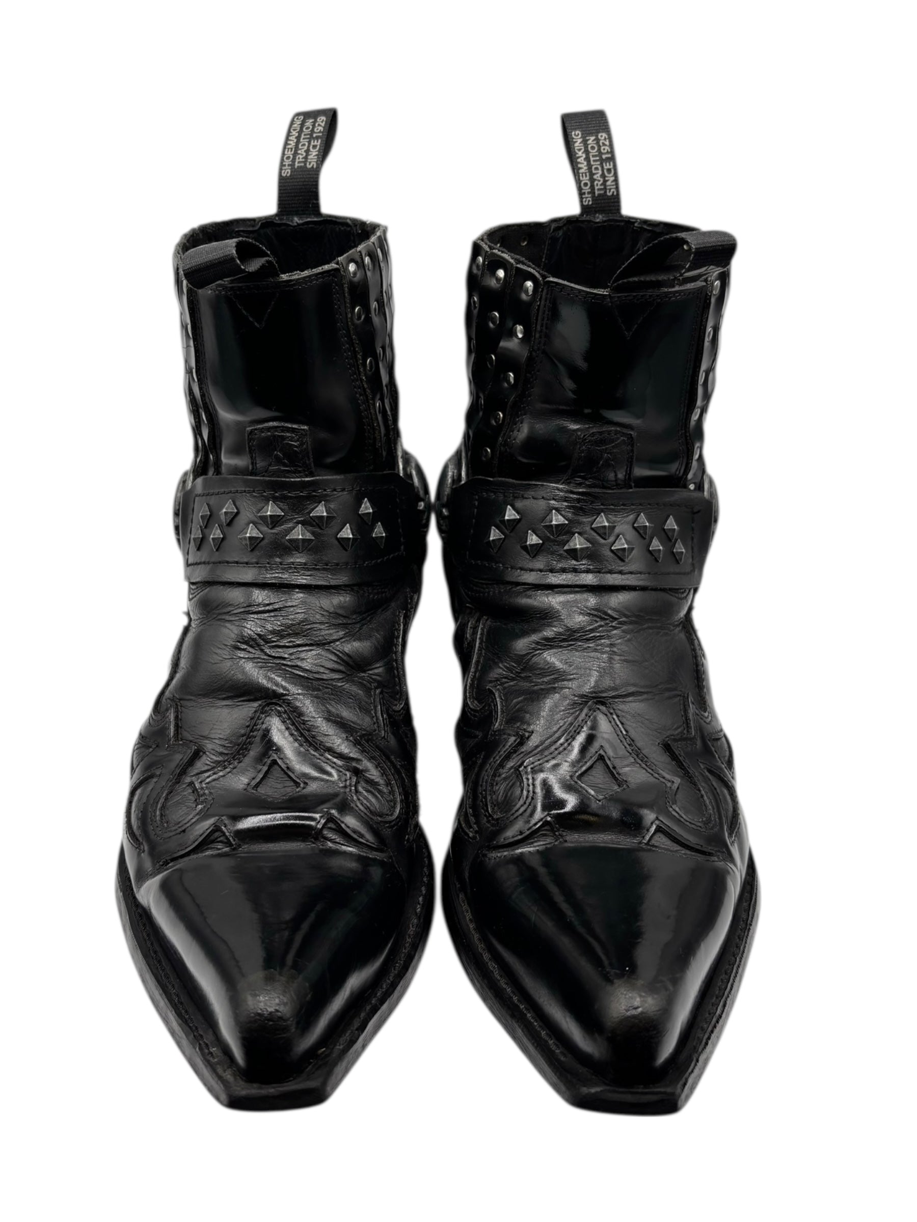 Vintage New Rock black leather cowboy boots size 45