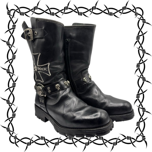 Vintage New Rock leather biker boots size 43