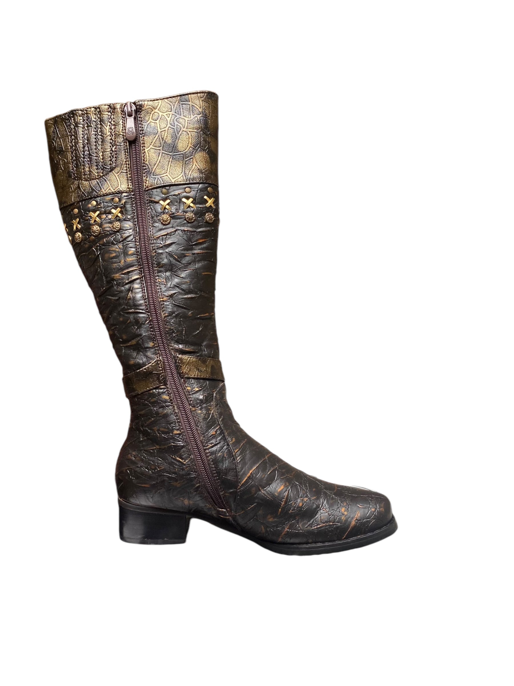 Vintage leather golden pattern boots. size 37