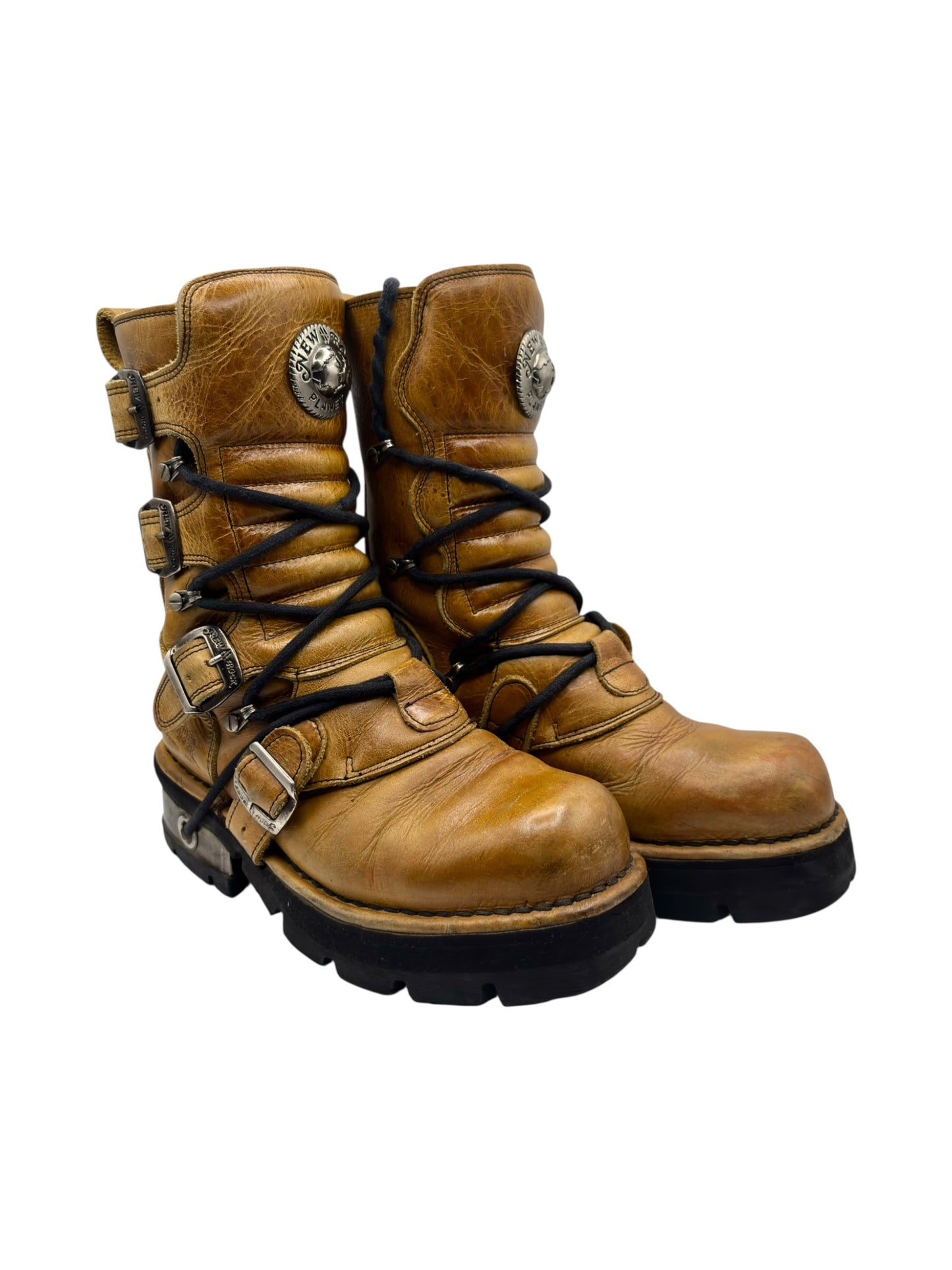 Vintage New Rock yellow raised heel leather boots size 39