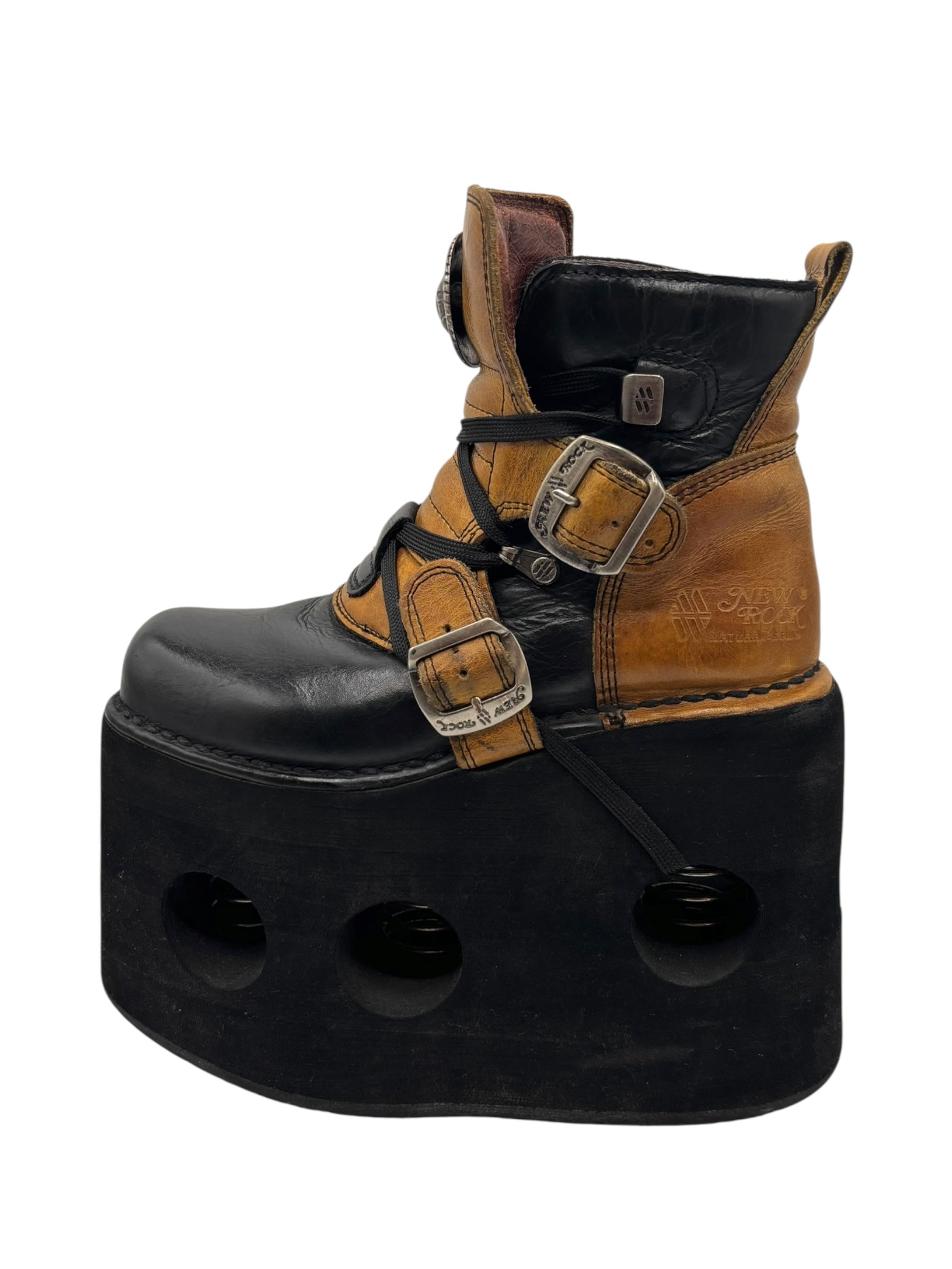 Vintage 90s New Rock jupiter black and yellow platform boots size 36