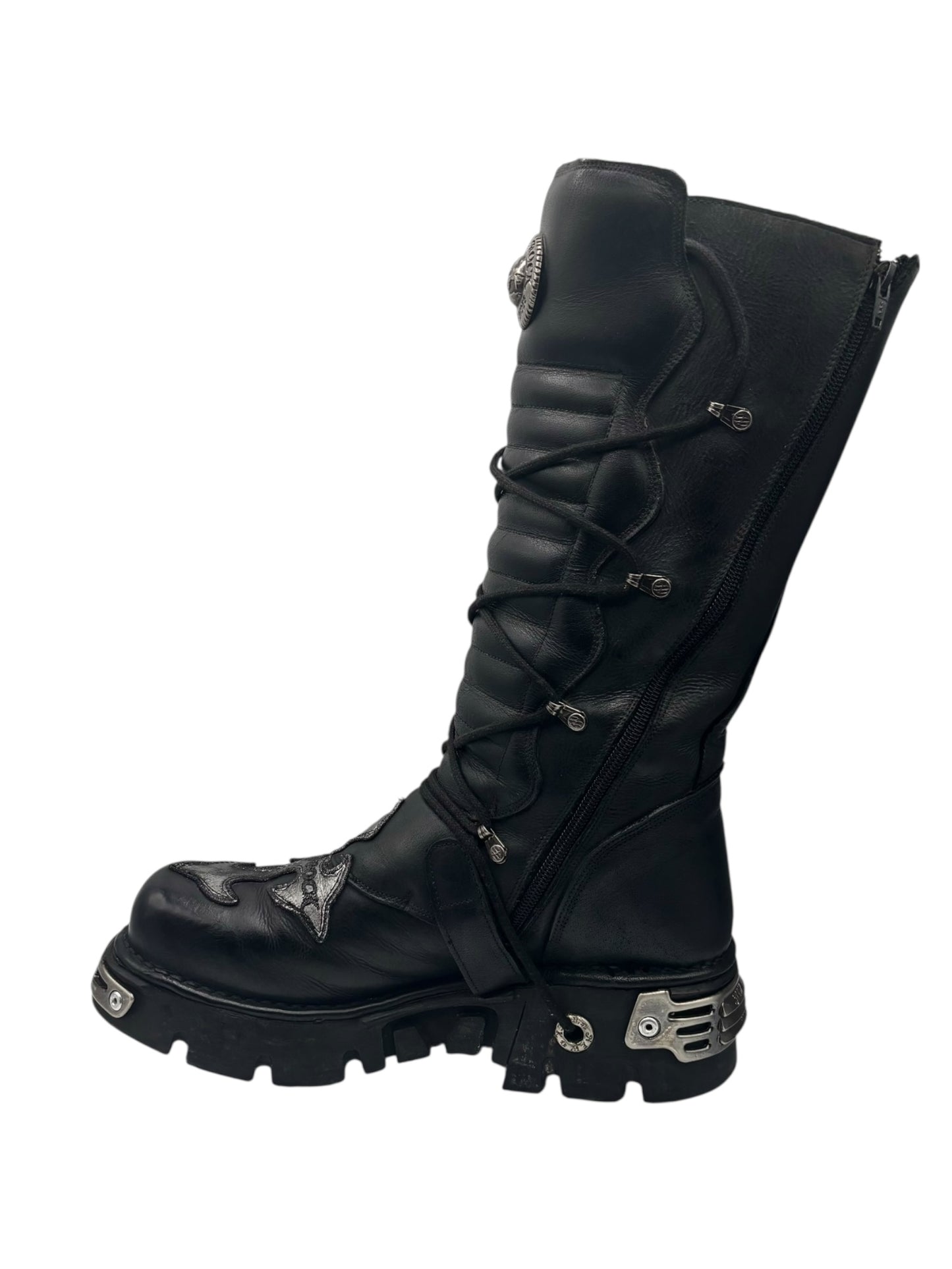 Vintage New Rock knee high leather cross boots size 46