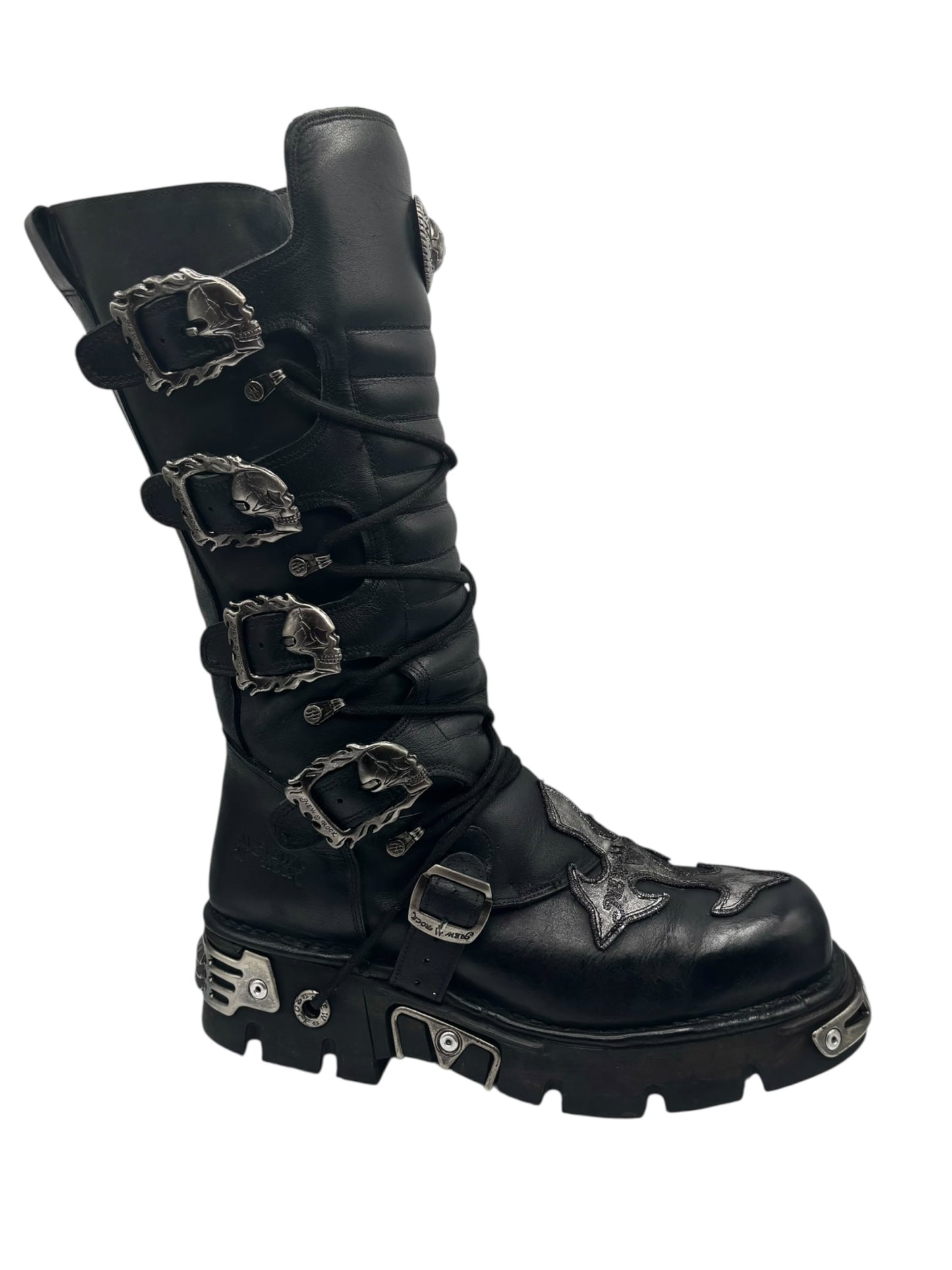 Vintage New Rock knee high leather cross boots size 46