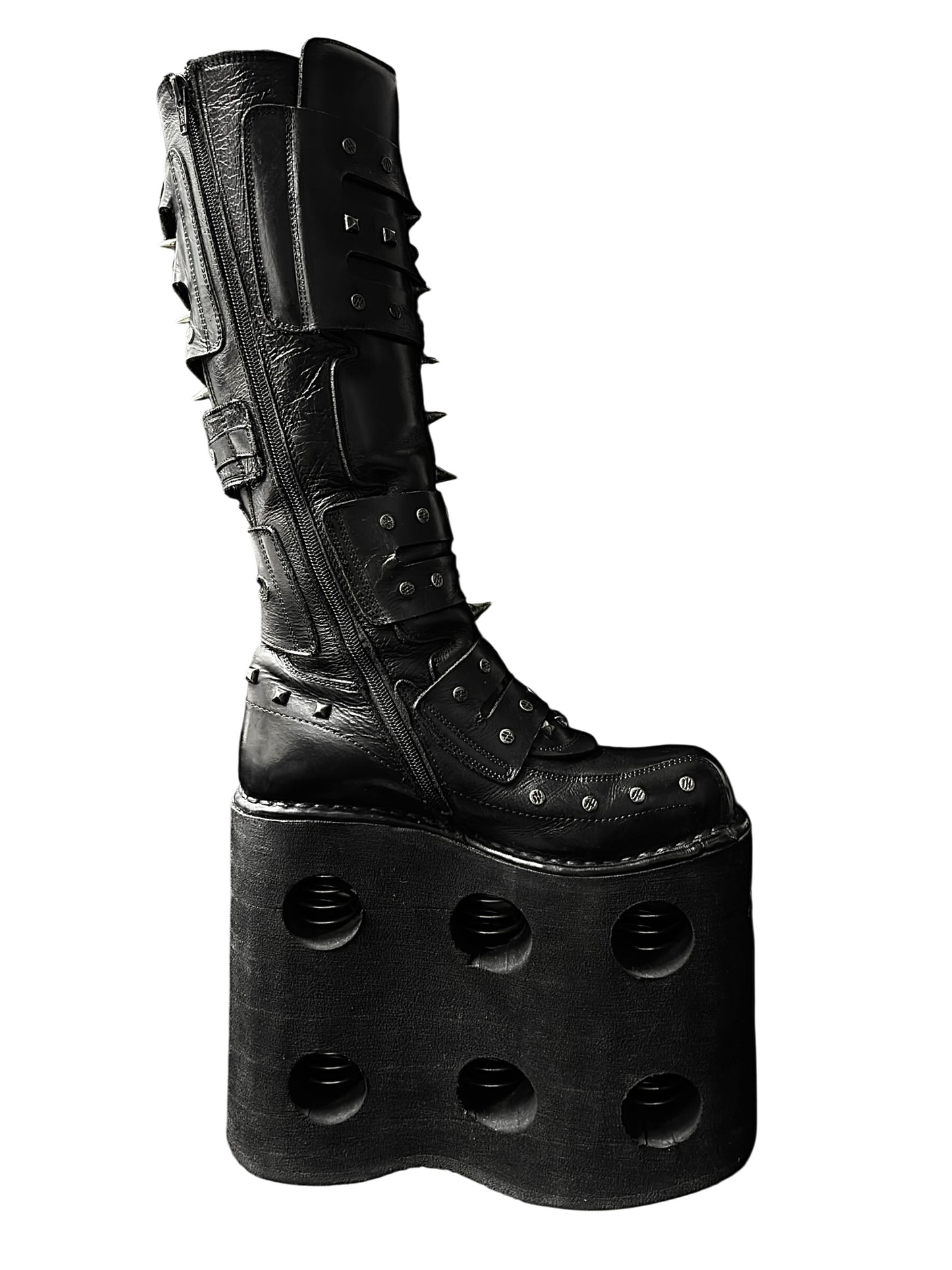 Super rare, vintage New Rock studded double neptuno knee high platform boots size 40