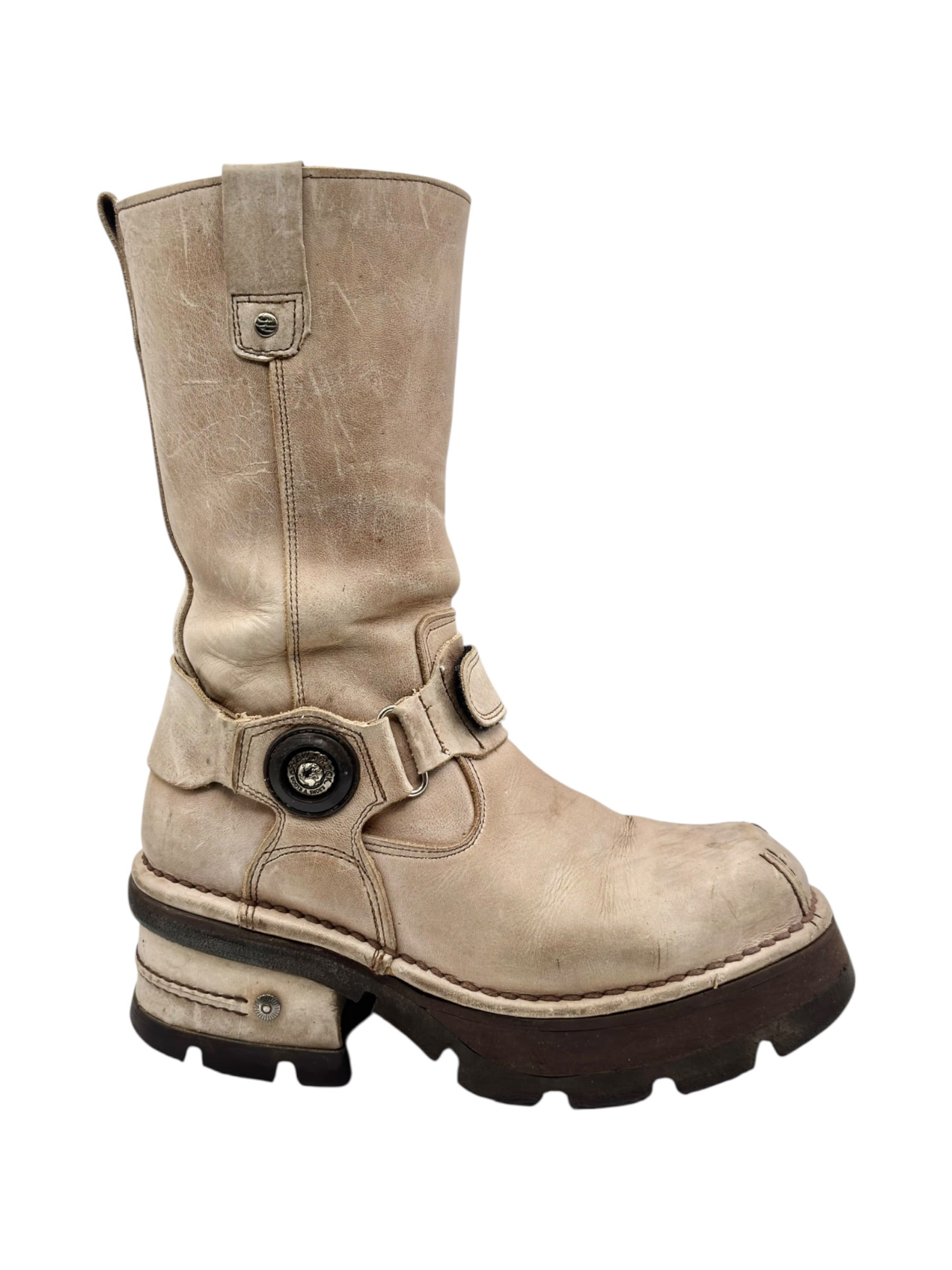 Vintage New Rock beige leather biker boots size 40
