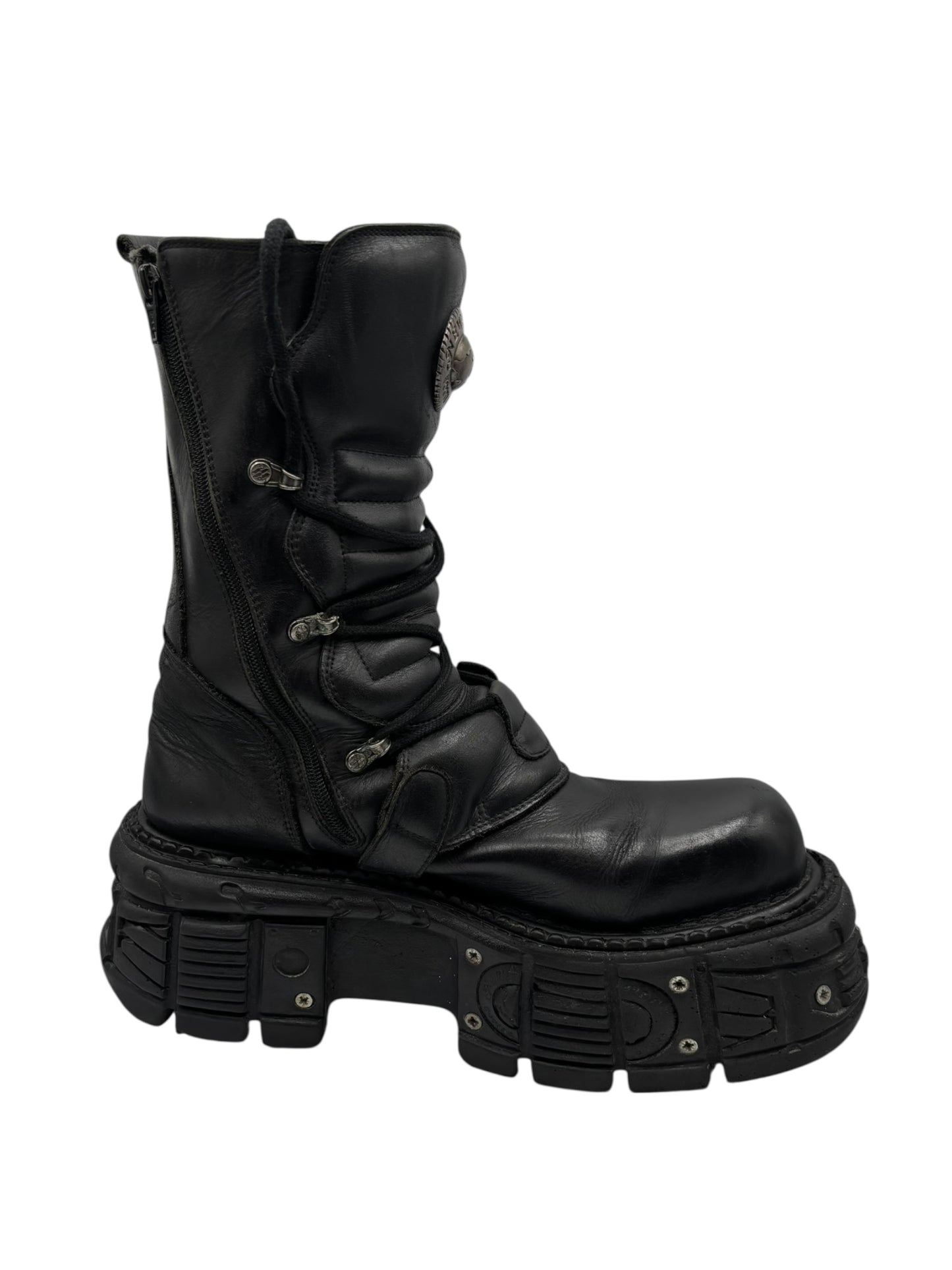 Vintage New Rock techno leather platform boots size 46